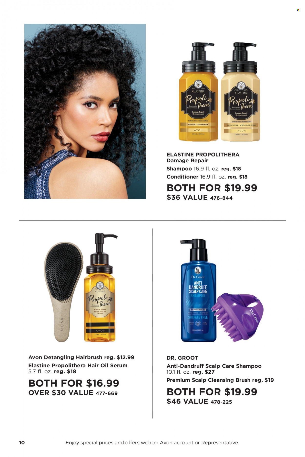 thumbnail - Avon Flyer - Sales products - shampoo, Avon, serum, conditioner, hair oil, hair brush, brush. Page 10.
