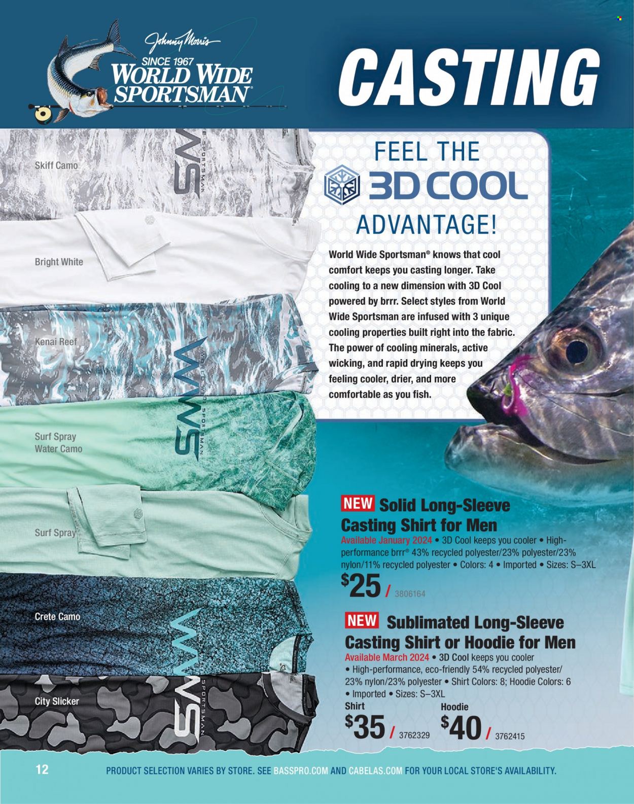 thumbnail - Bass Pro Shops Flyer - Sales products - hoodie, fish, shirt. Page 12.