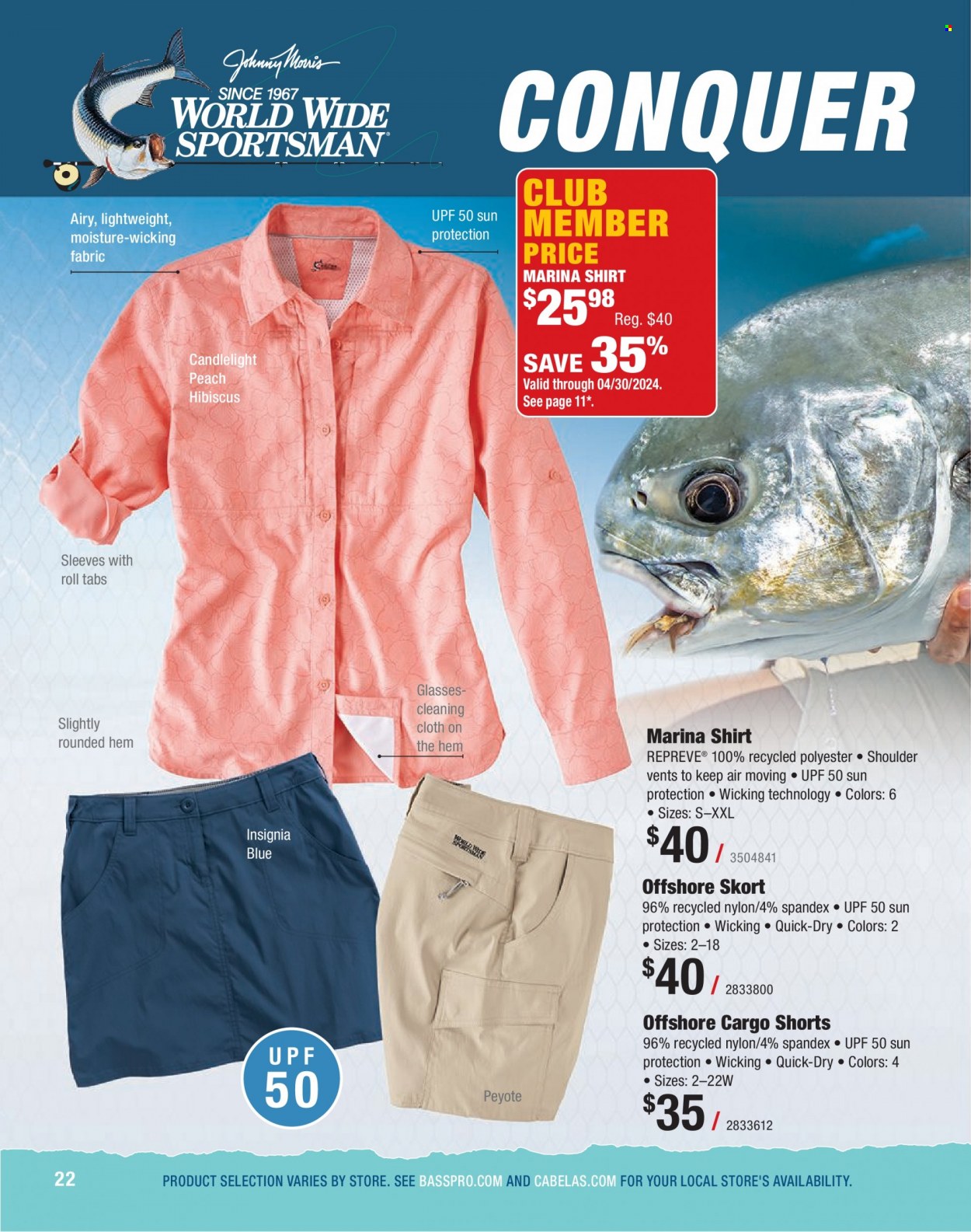 thumbnail - Bass Pro Shops Flyer - Sales products - shorts, skort, shirt. Page 22.