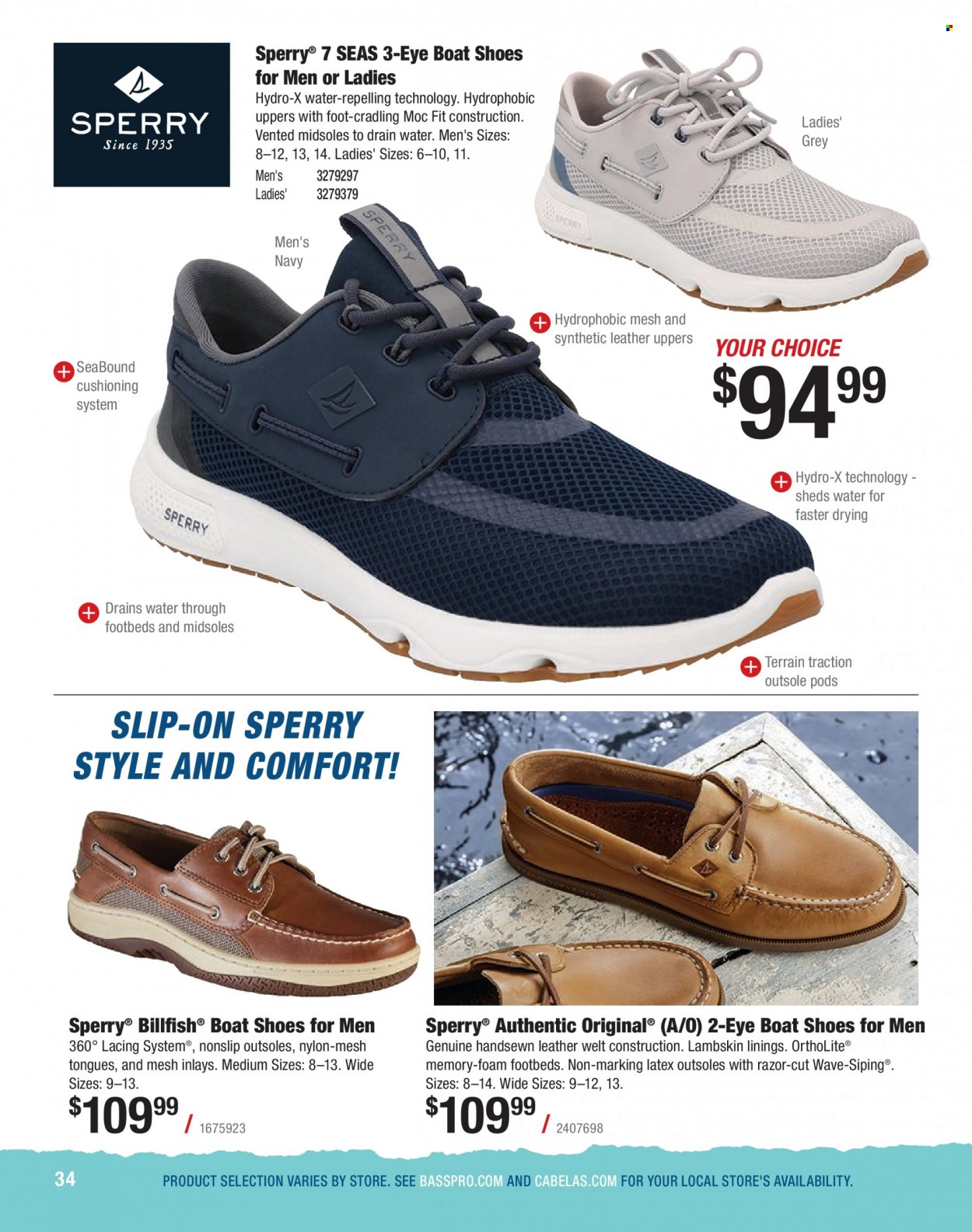thumbnail - Bass Pro Shops Flyer - Sales products - shoes, slip-on shoes, razor. Page 34.