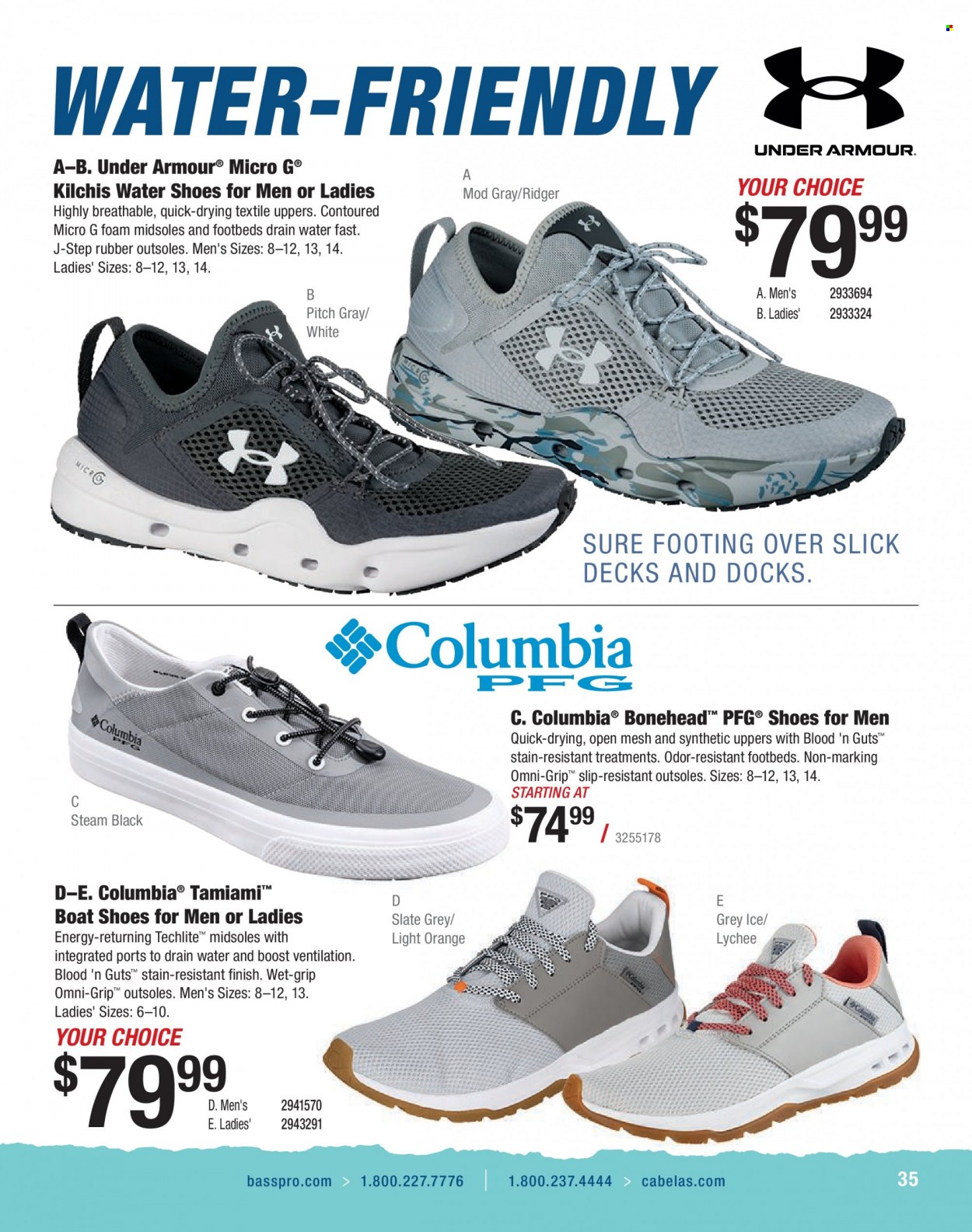 thumbnail - Bass Pro Shops Flyer - Sales products - Columbia, shoes, Under Armour, water shoes. Page 35.