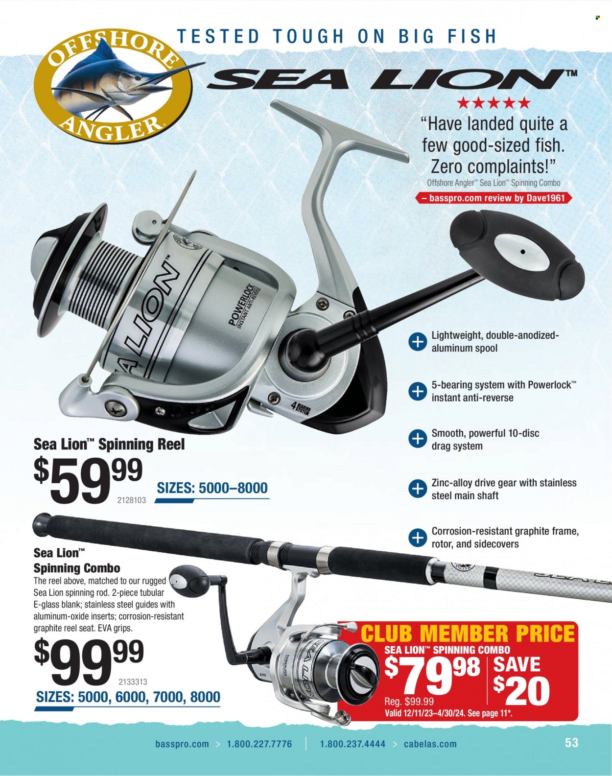 thumbnail - Bass Pro Shops Flyer - Sales products - fish, reel, spinning reel. Page 53.