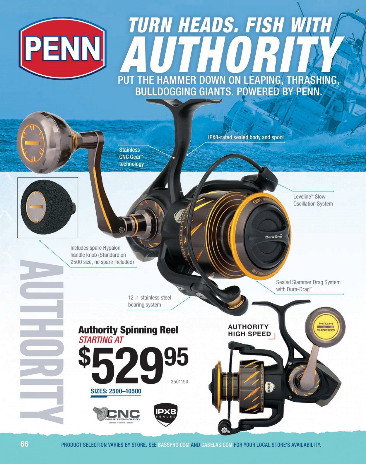 thumbnail - Bass Pro Shops Flyer - Sales products - fish, reel, spinning reel, fishing rod, Penn, hammer. Page 66.