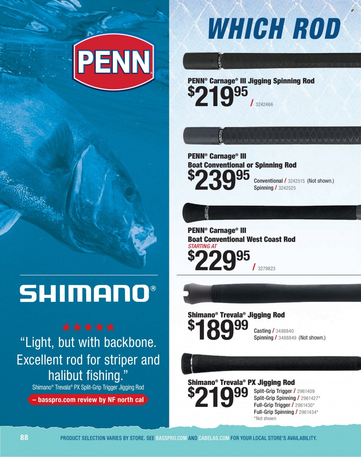 thumbnail - Bass Pro Shops Flyer - Sales products - Shimano, fishing rod, Penn. Page 88.