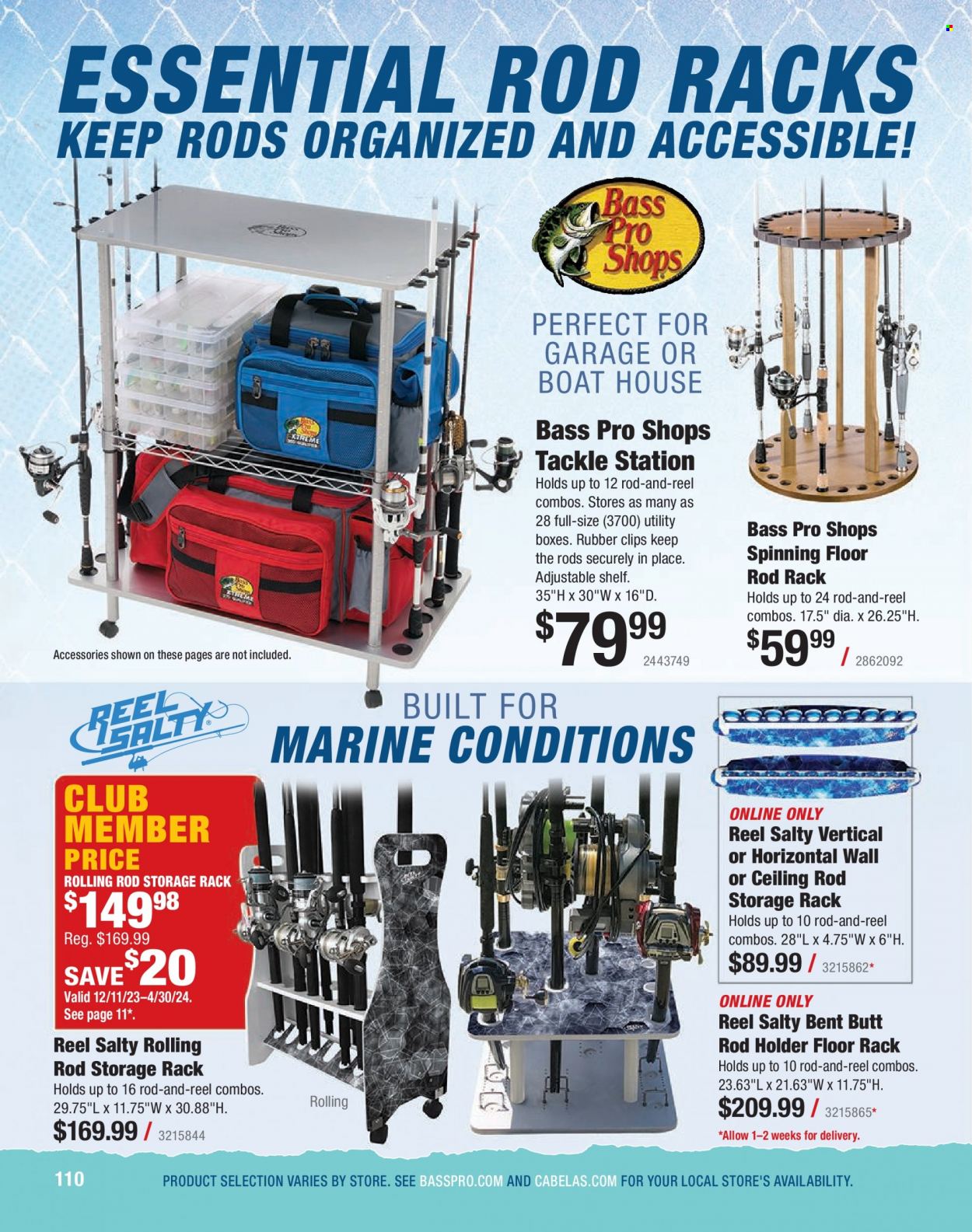 thumbnail - Bass Pro Shops Flyer - Sales products - shelves, Bass Pro, reel, rod holder. Page 110.