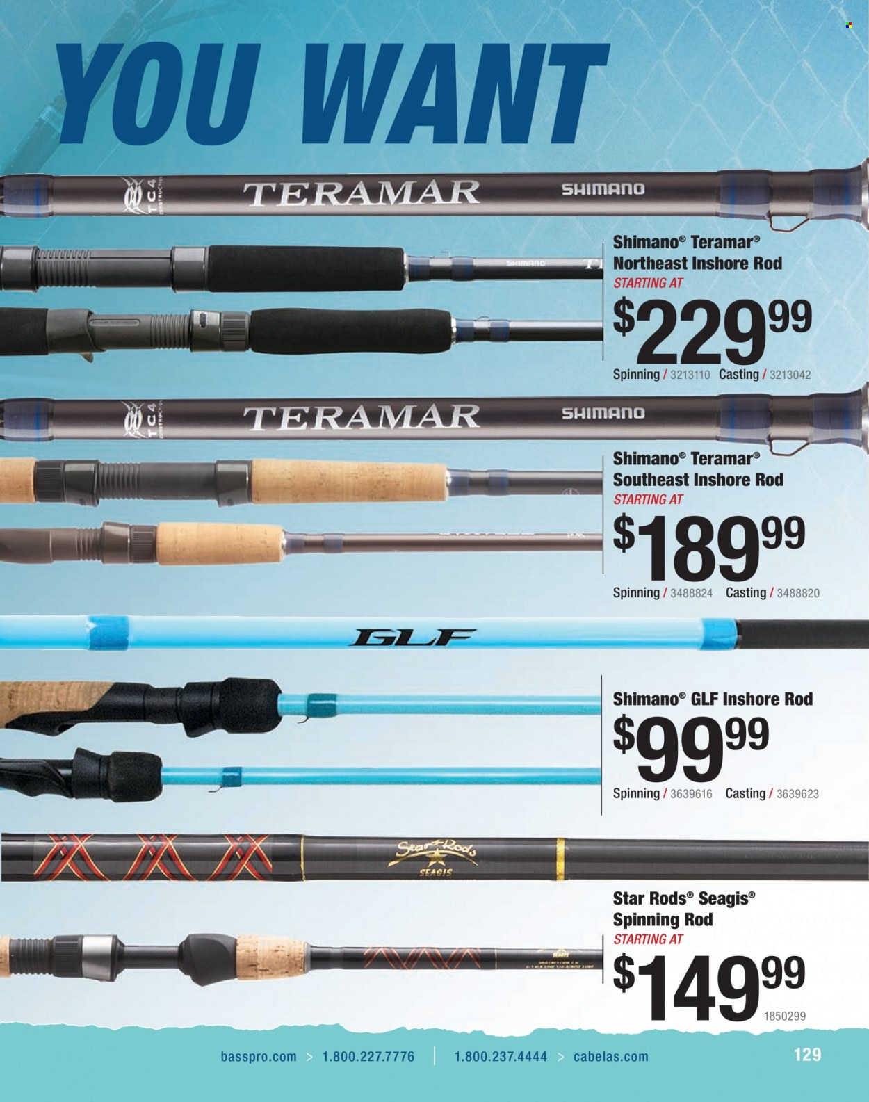 thumbnail - Bass Pro Shops Flyer - Sales products - Shimano, fishing rod. Page 129.