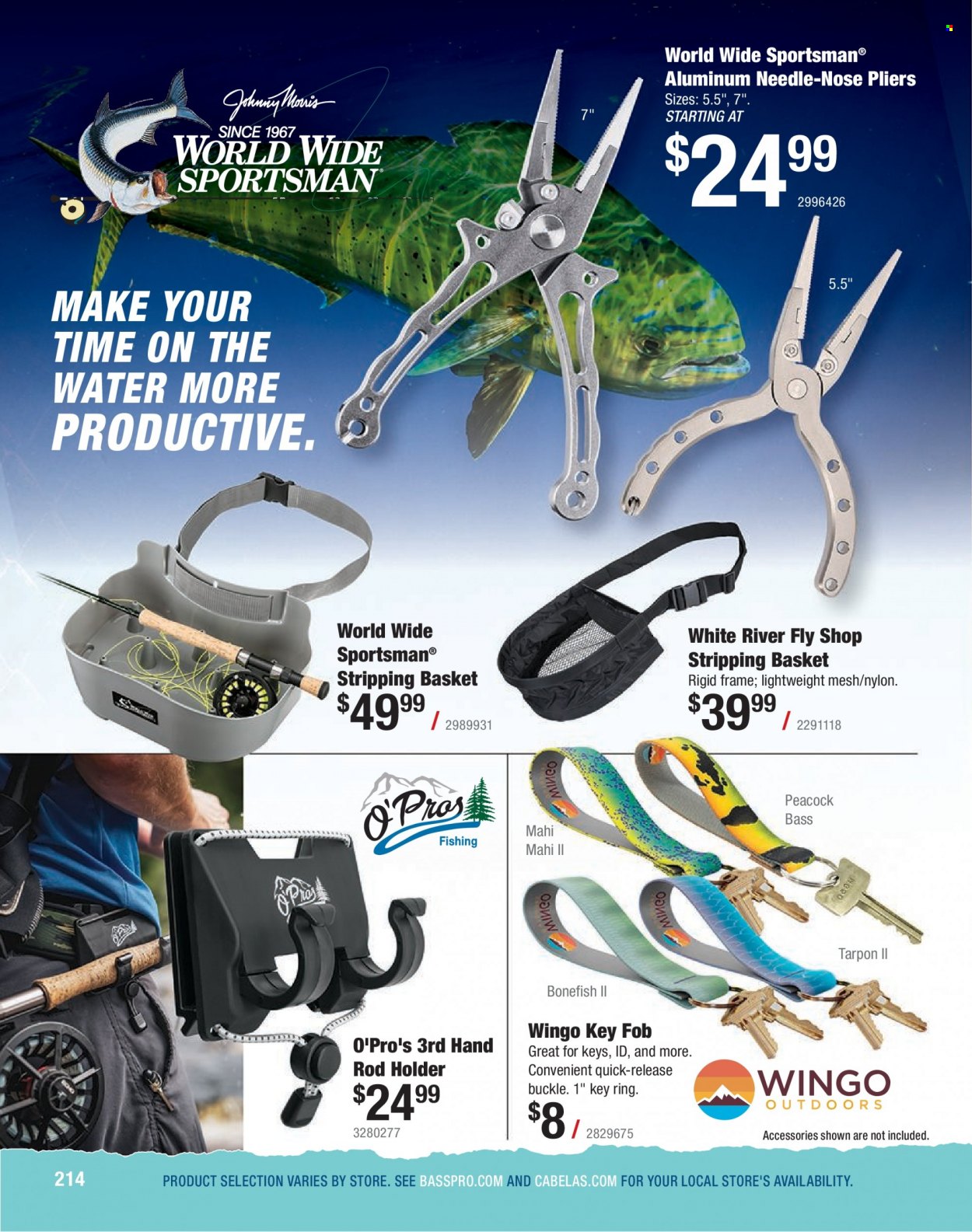 thumbnail - Bass Pro Shops Flyer - Sales products - key ring, rod holder, pliers. Page 214.