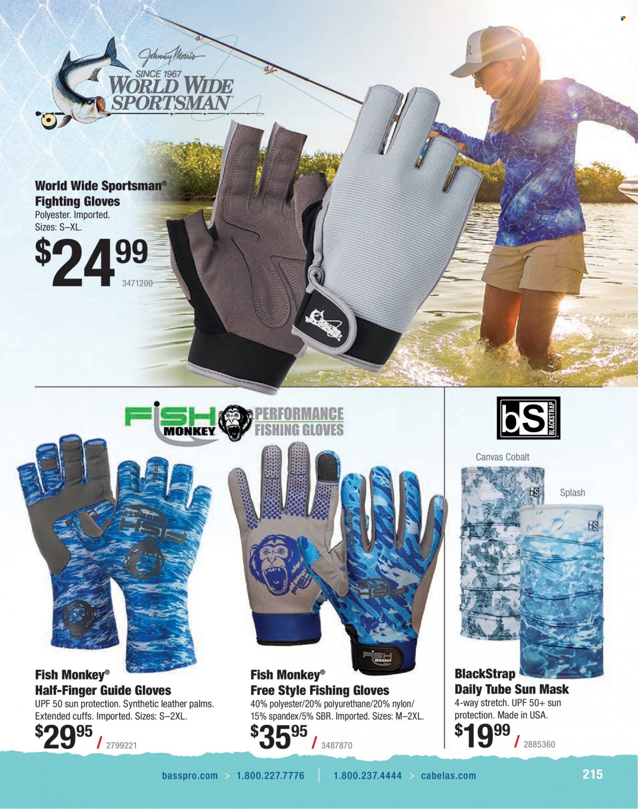 thumbnail - Bass Pro Shops Flyer - Sales products - fish, gloves, monkey. Page 215.