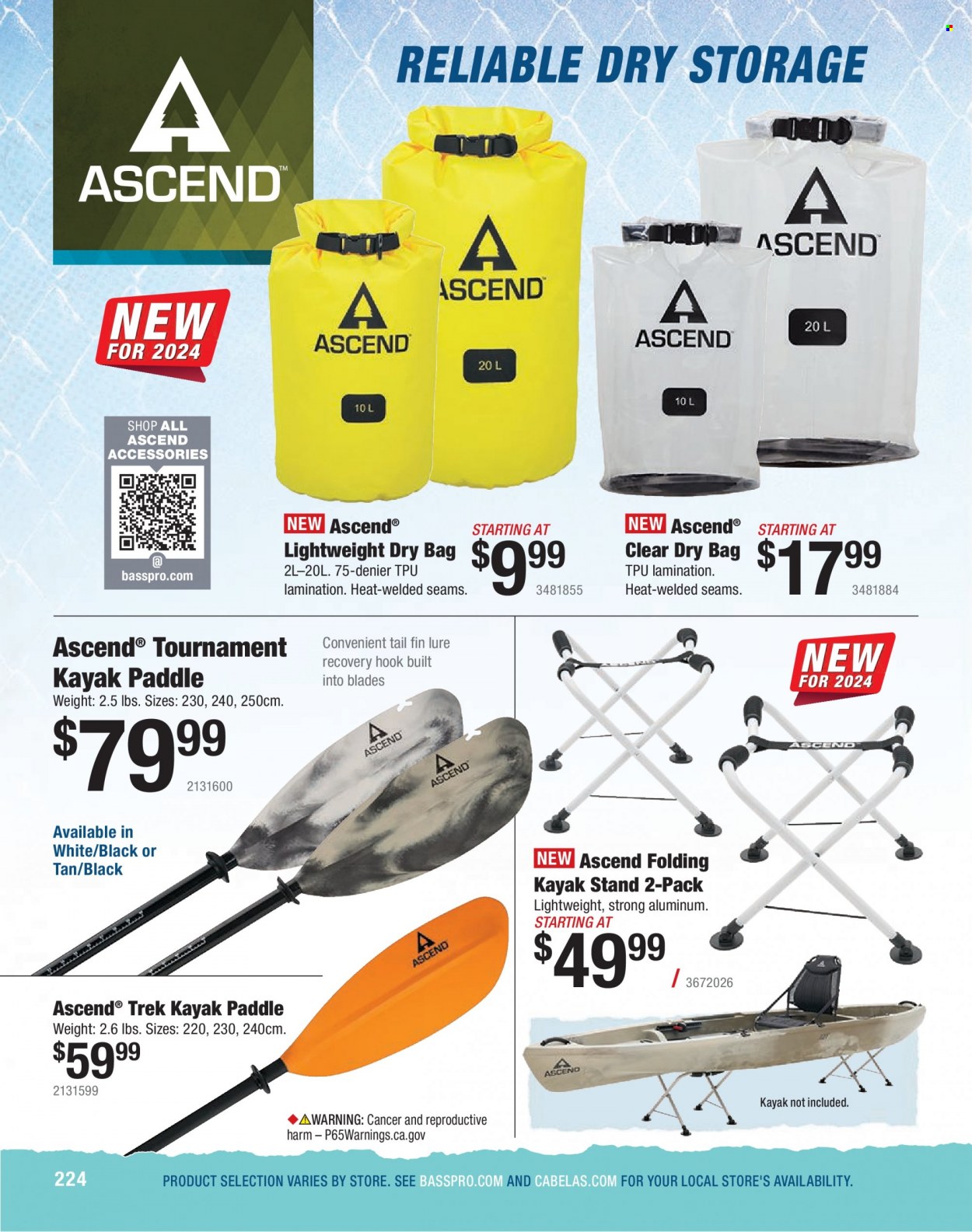 thumbnail - Bass Pro Shops Flyer - Sales products - dry bag, kayak paddle. Page 224.