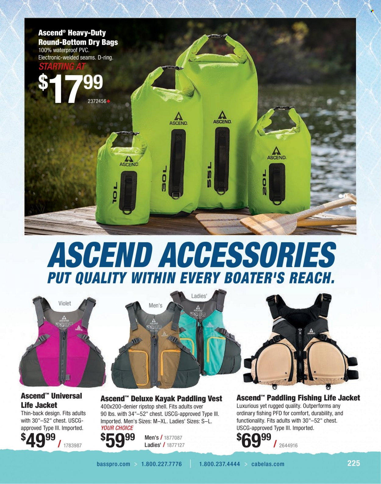 thumbnail - Bass Pro Shops Flyer - Sales products - vest, life jacket, kayak, Shell. Page 225.