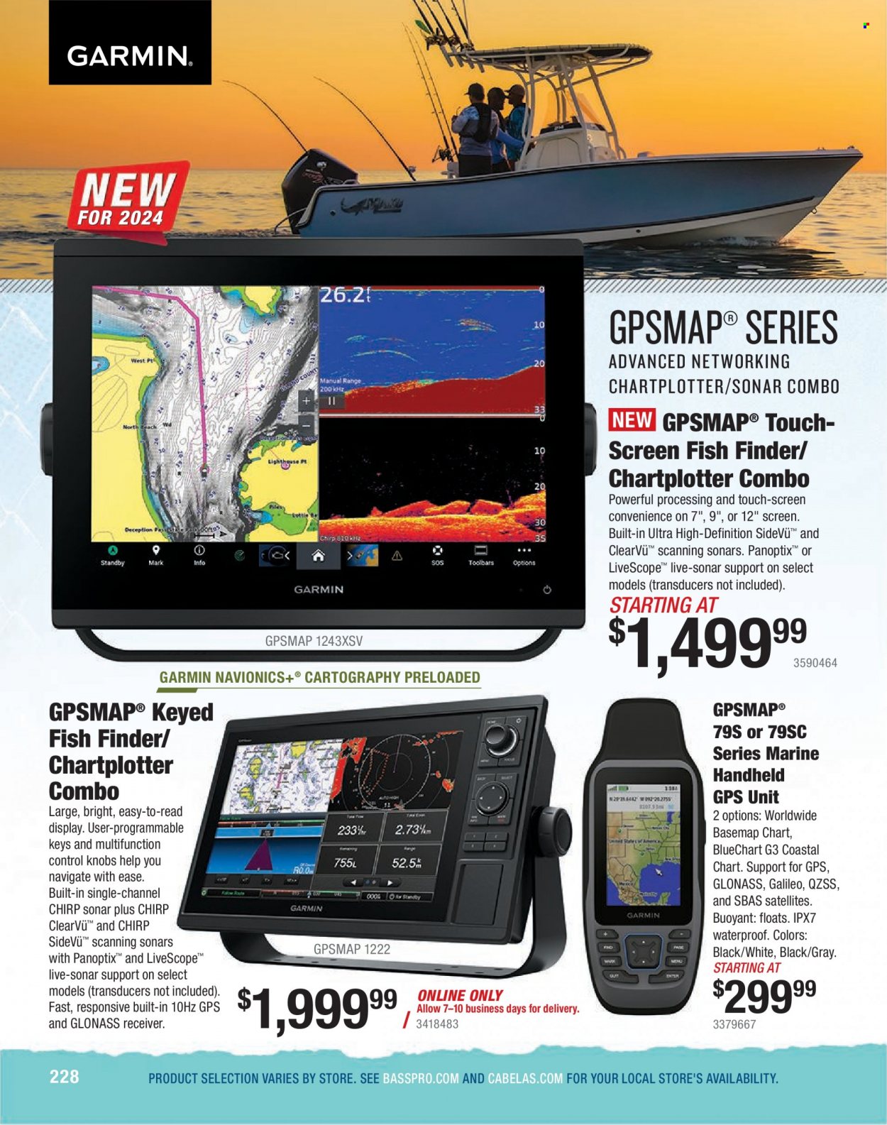 thumbnail - Bass Pro Shops Flyer - Sales products - fish, Garmin, fish finder, sonar, receiver. Page 228.