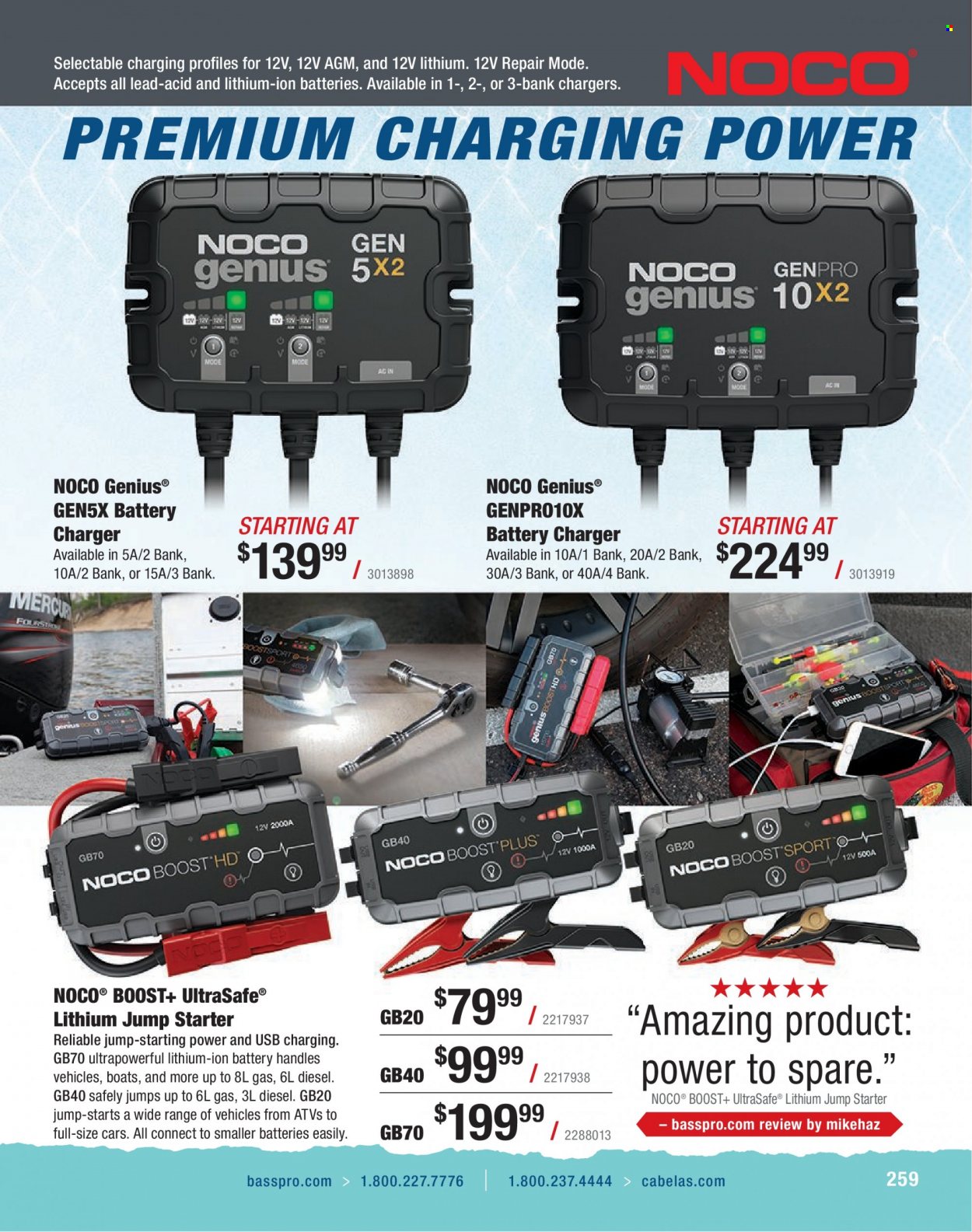 thumbnail - Bass Pro Shops Flyer - Sales products - battery charger. Page 259.