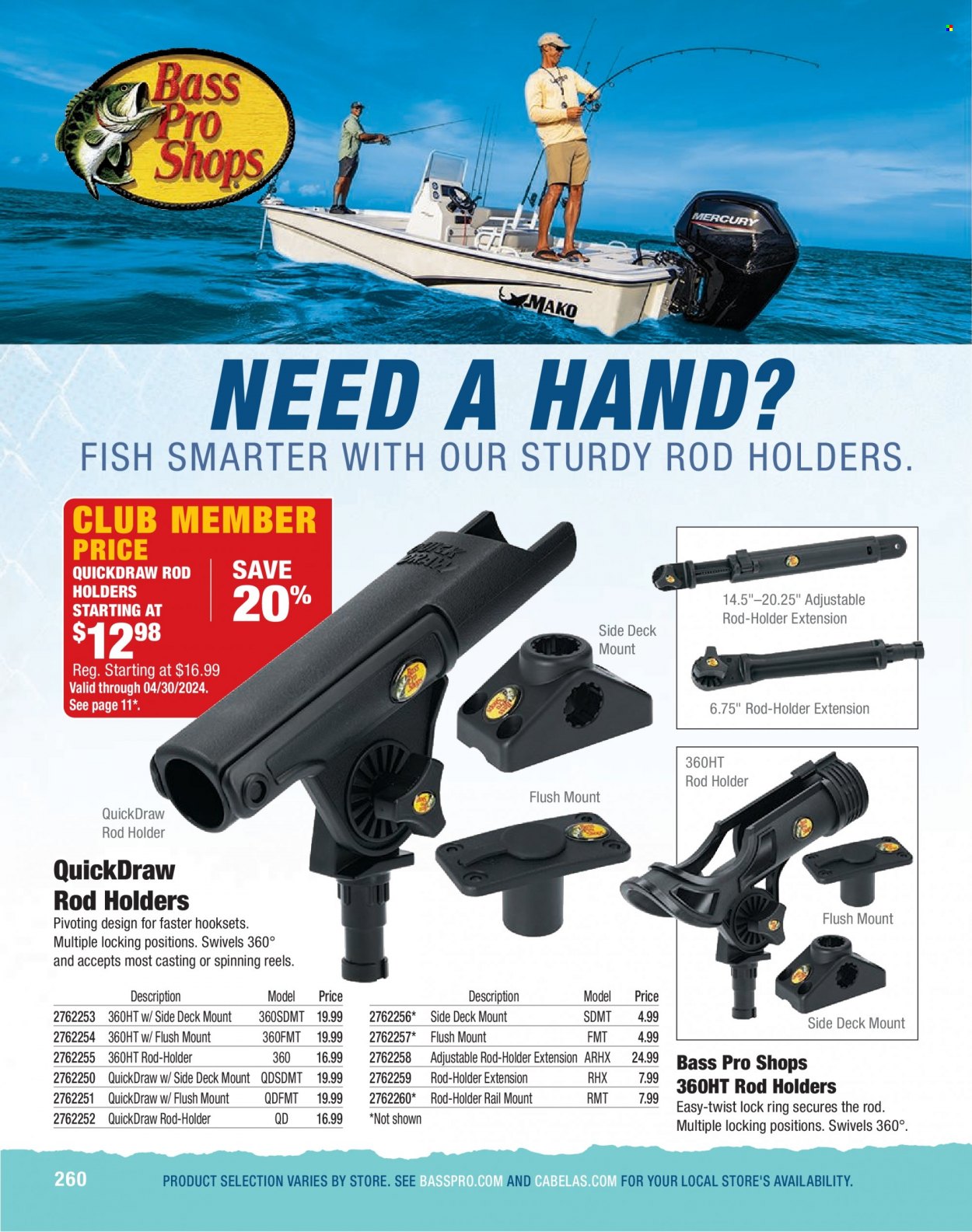 thumbnail - Bass Pro Shops Flyer - Sales products - fish, Bass Pro, rod holder. Page 260.