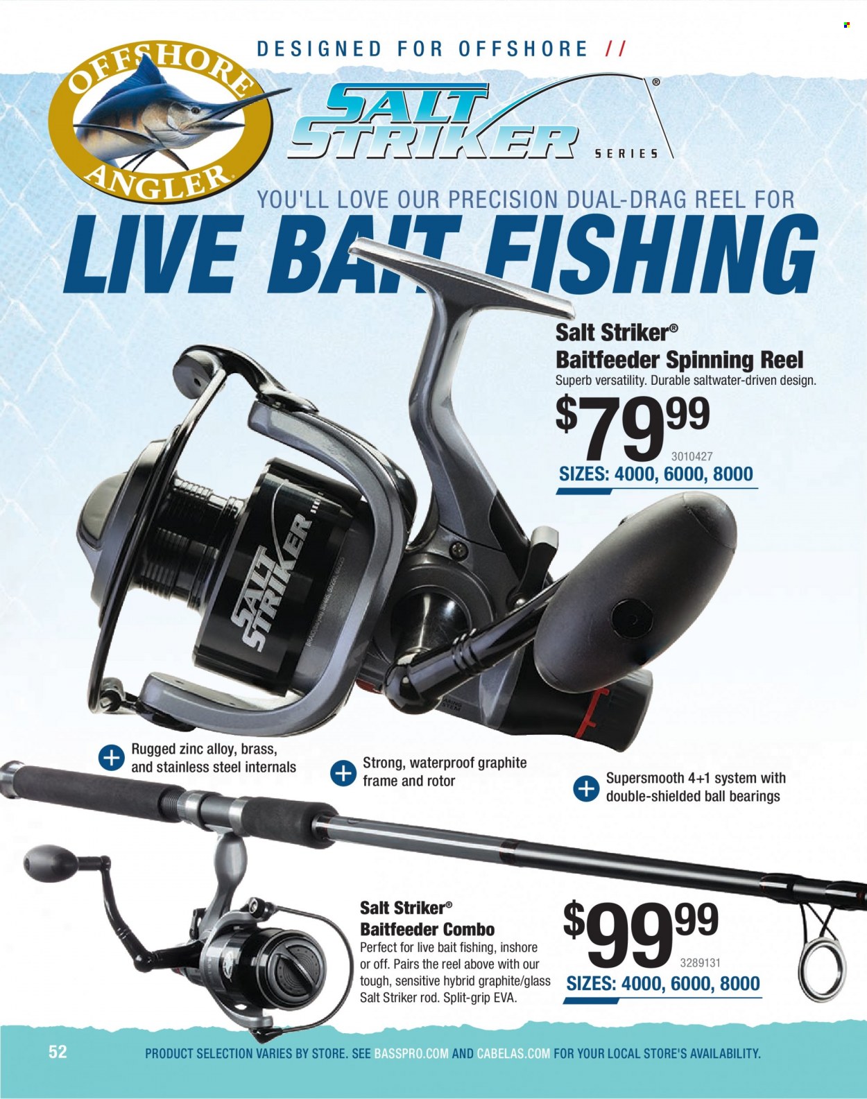 thumbnail - Cabela's Flyer - Sales products - reel, spinning reel. Page 52.