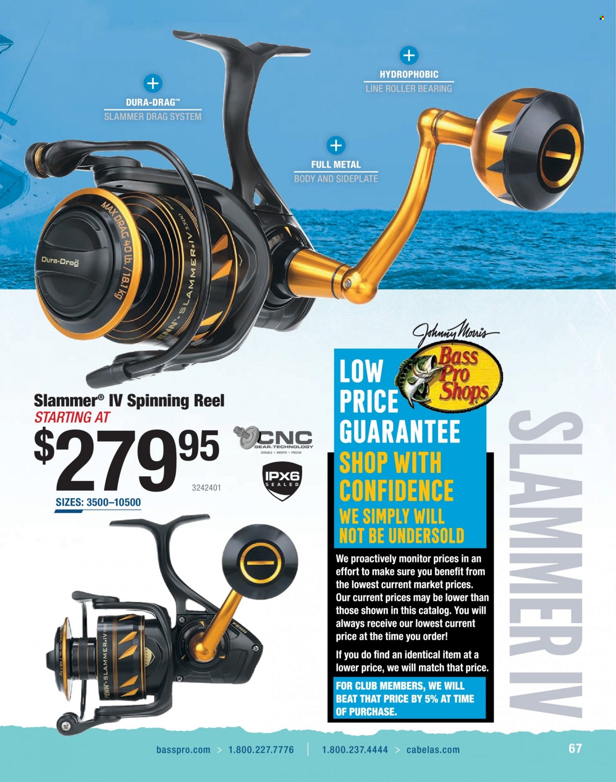 thumbnail - Cabela's Flyer - Sales products - Bass Pro, reel, spinning reel, fishing rod, Penn, roller. Page 67.
