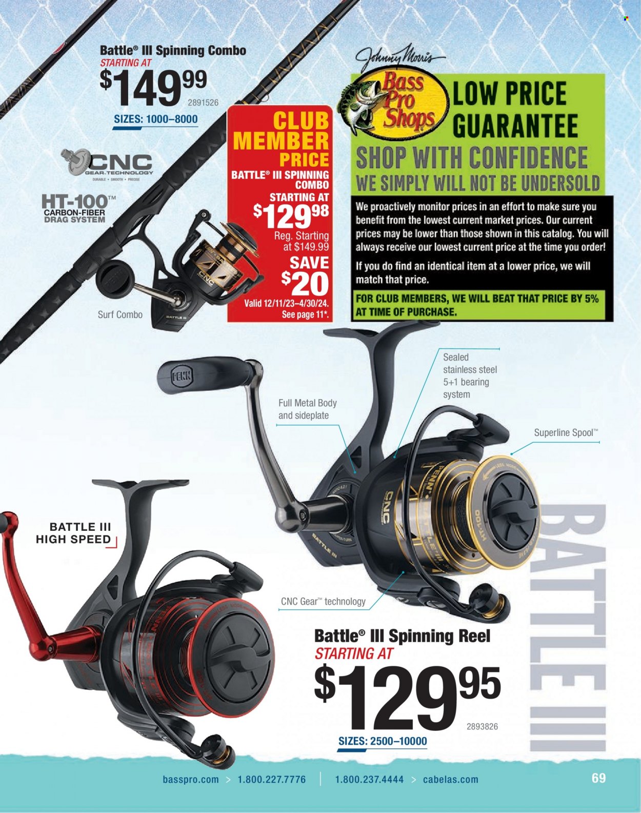 thumbnail - Cabela's Flyer - Sales products - Bass Pro, reel, spinning reel, fishing rod, Penn. Page 69.