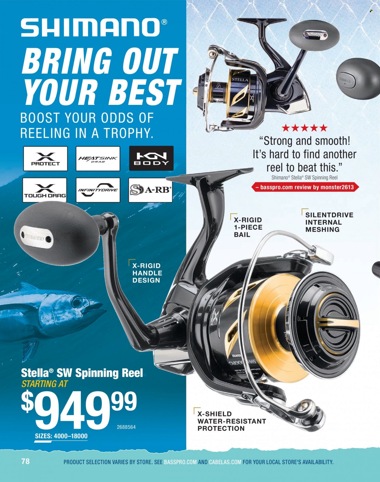 thumbnail - Cabela's Flyer - Sales products - Shimano, reel, spinning reel, fishing rod. Page 78.