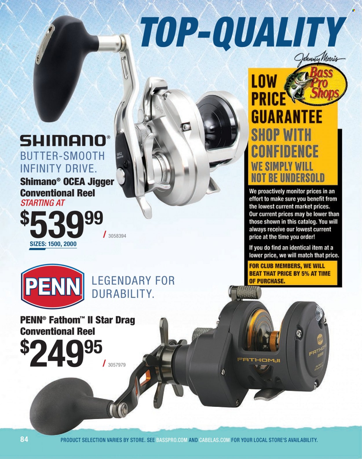 thumbnail - Cabela's Flyer - Sales products - Shimano, Bass Pro, reel, fishing rod, Penn. Page 84.