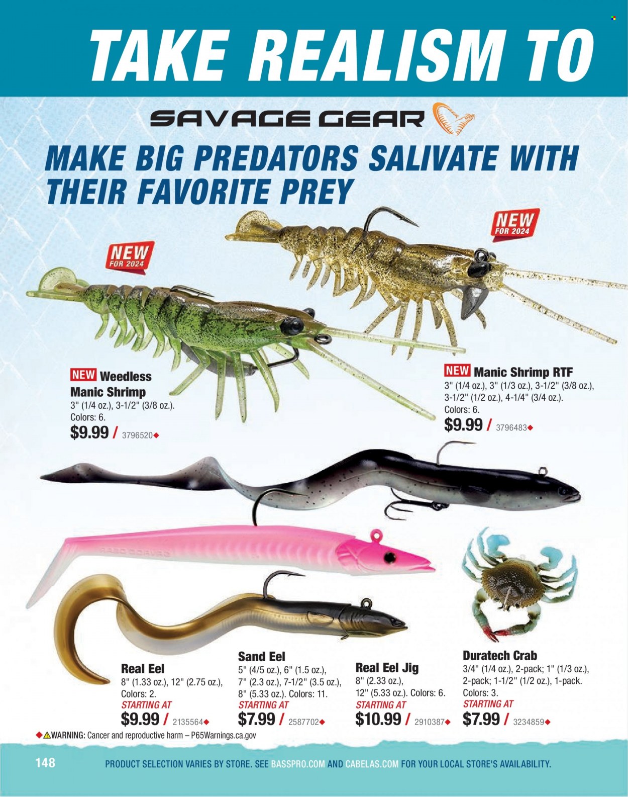 thumbnail - Cabela's Flyer - Sales products - Savage Gear, jig, savage, fishing rod. Page 148.