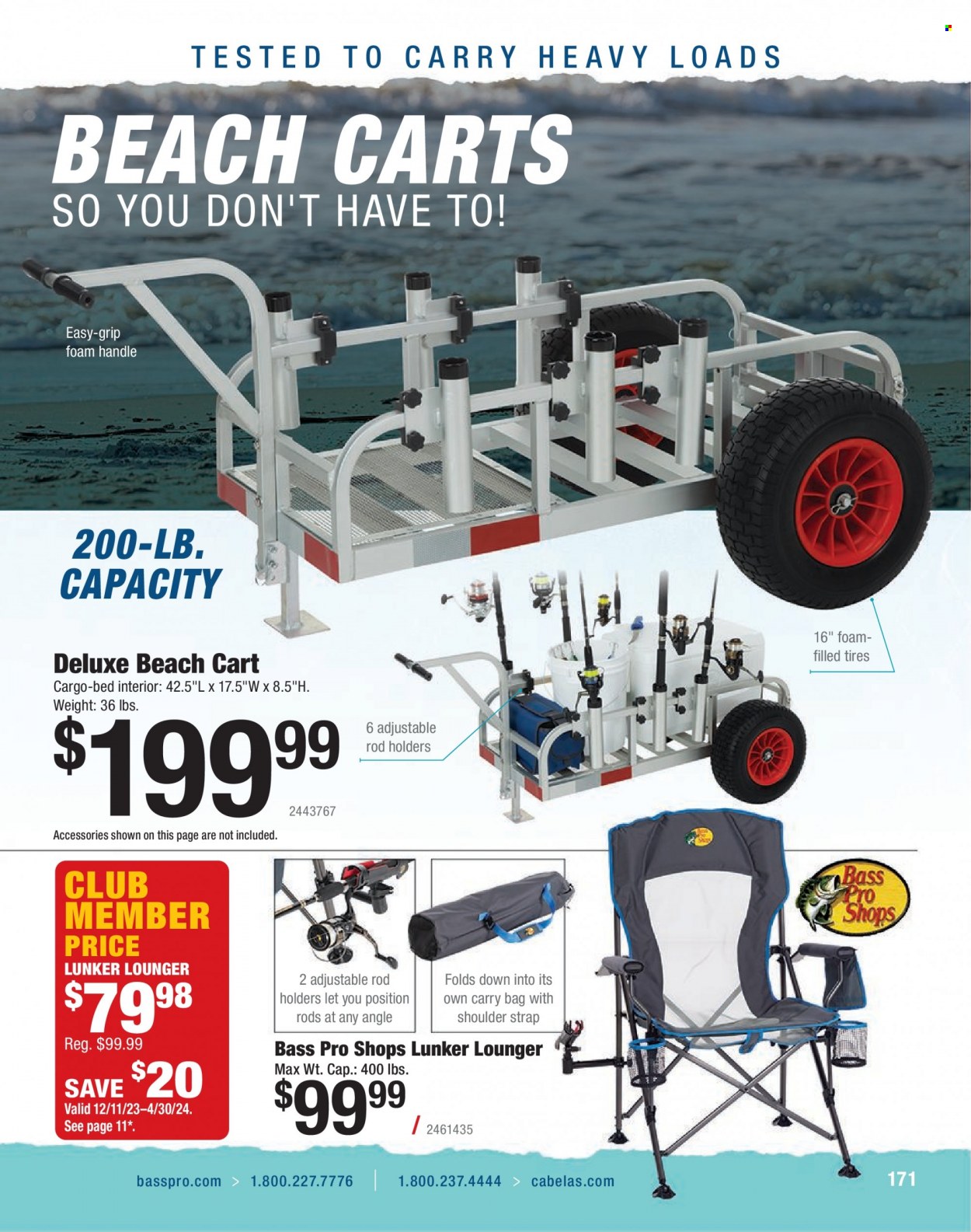 thumbnail - Cabela's Flyer - Sales products - bed, carry bag, Bass Pro, cart, strap. Page 171.