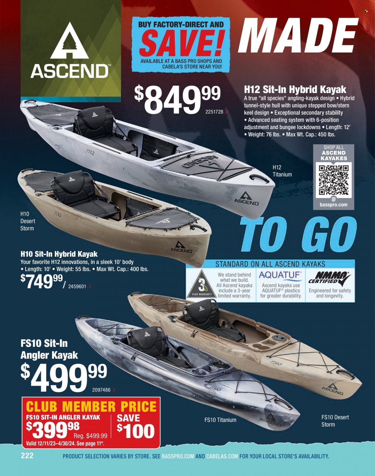 thumbnail - Cabela's Flyer - Sales products - Bass Pro, kayak. Page 222.