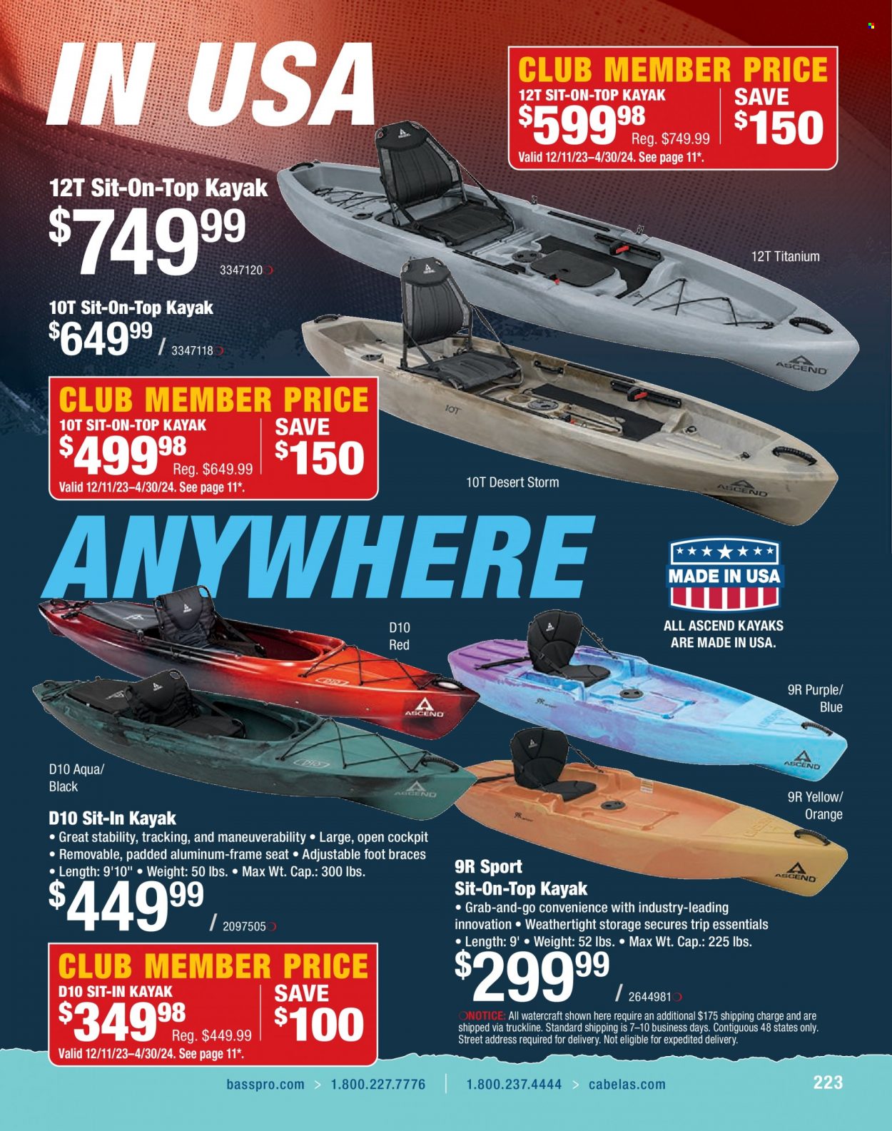 thumbnail - Cabela's Flyer - Sales products - kayak. Page 223.