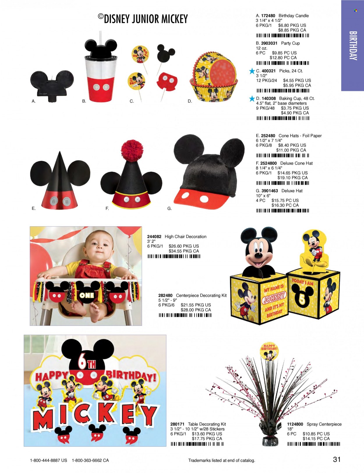 thumbnail - Amscan Flyer - Sales products - Disney, baking cup, sticker, paper, Mickey Mouse, candle. Page 34.