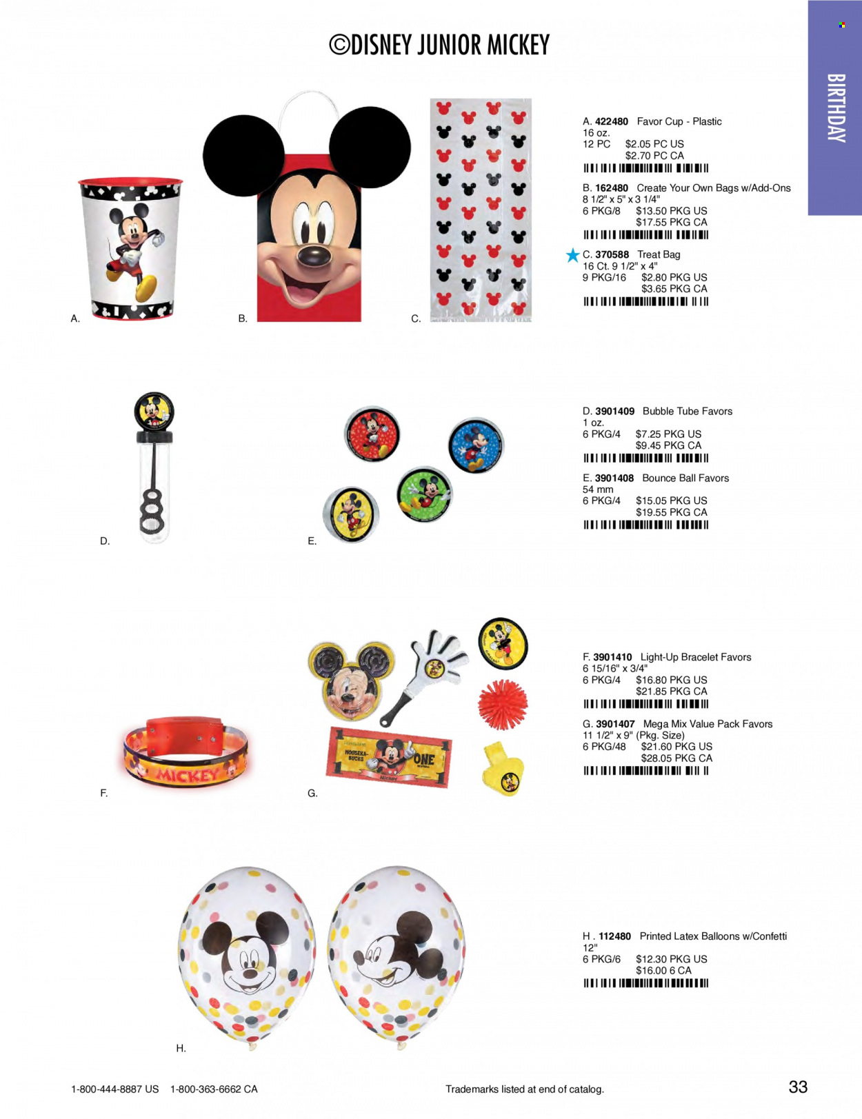 thumbnail - Amscan Flyer - Sales products - cup, bag, Mickey Mouse, balloons. Page 36.