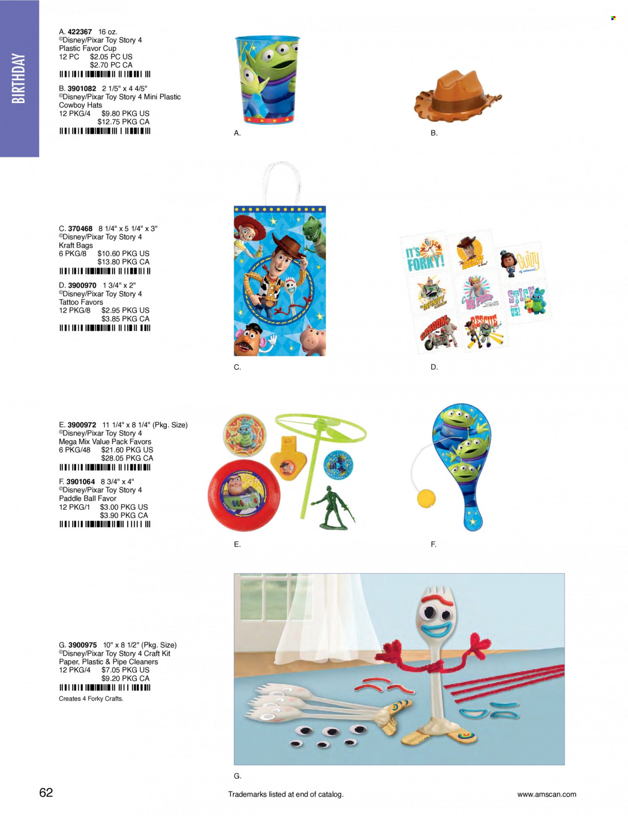 thumbnail - Amscan Flyer - Sales products - Disney, cup, bag, paper, craft supplies, toys. Page 65.