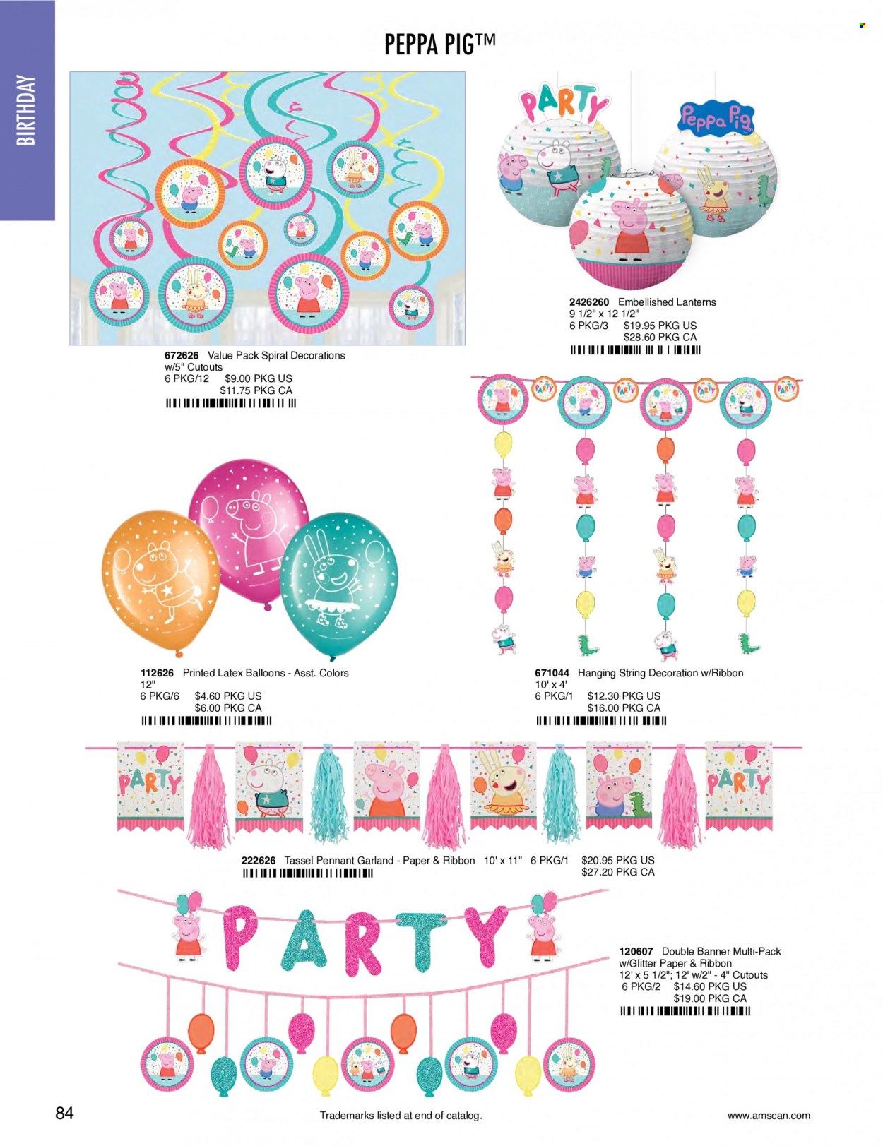 thumbnail - Amscan Flyer - Sales products - Peppa Pig, glitter, paper, balloons, garland. Page 87.
