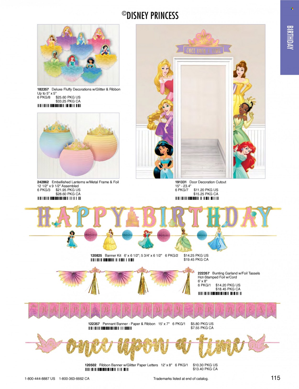 thumbnail - Amscan Flyer - Sales products - Disney, glitter, paper, metal frame, garland, toys, princess. Page 118.