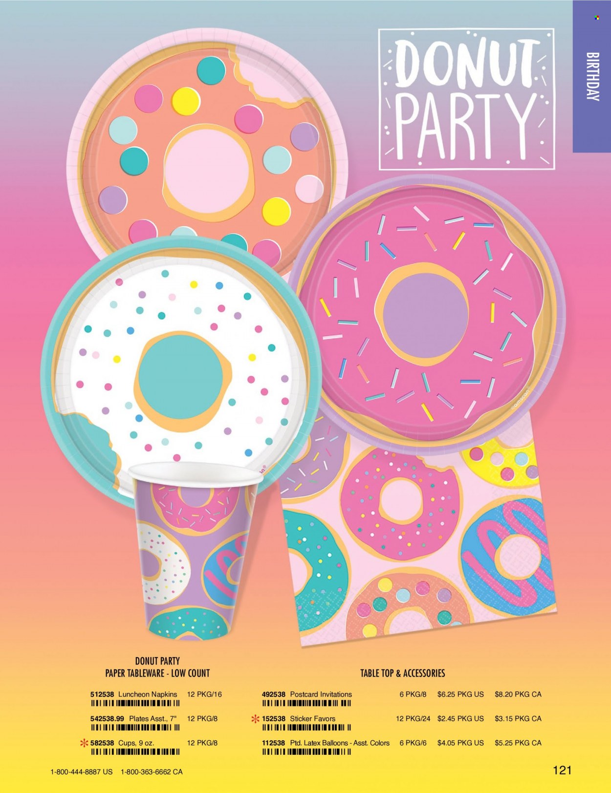 thumbnail - Amscan Flyer - Sales products - napkins, tableware, plate, cup, sticker, balloons. Page 124.
