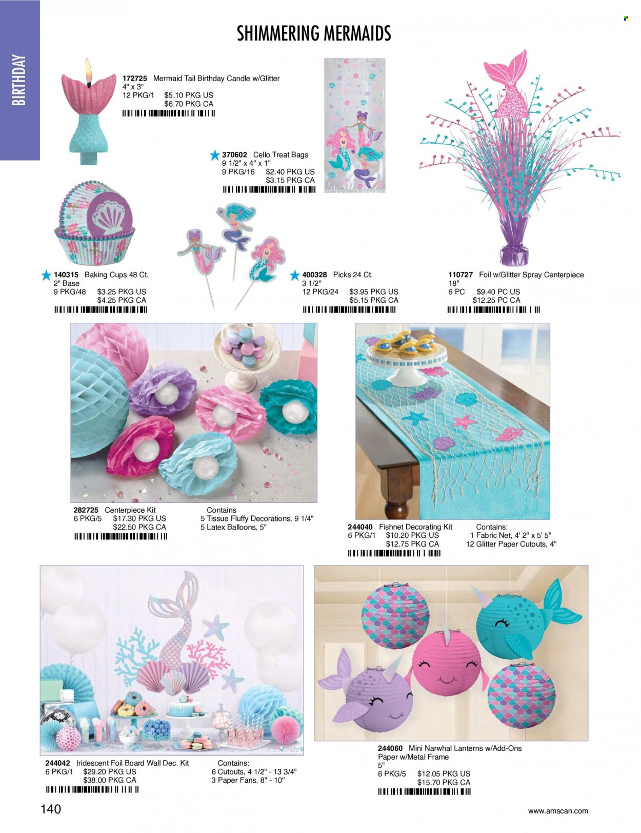 thumbnail - Amscan Flyer - Sales products - tissues, cup, glitter, paper, Cello, balloons, candle, metal frame. Page 143.
