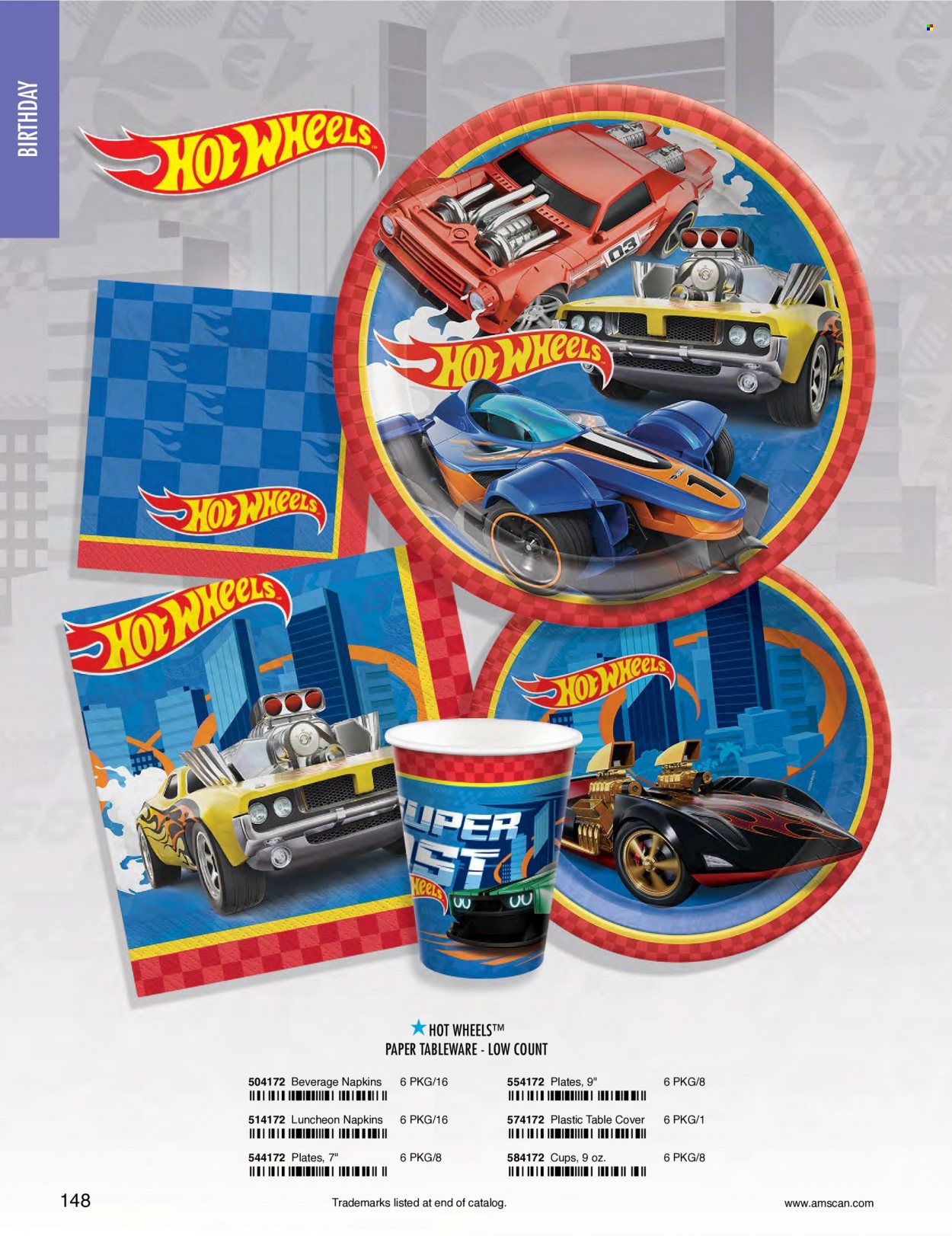 thumbnail - Amscan Flyer - Sales products - napkins, tableware, plate, cup, toys, Hot Wheels. Page 151.