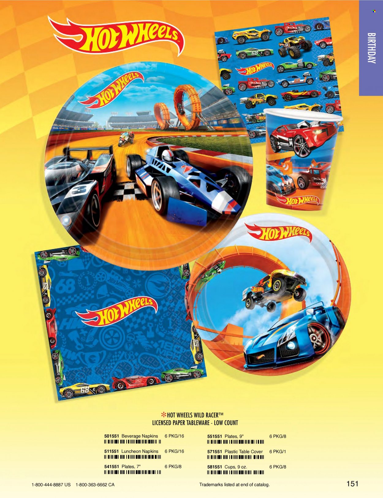 thumbnail - Amscan Flyer - Sales products - napkins, tableware, plate, cup, toys, Hot Wheels. Page 154.
