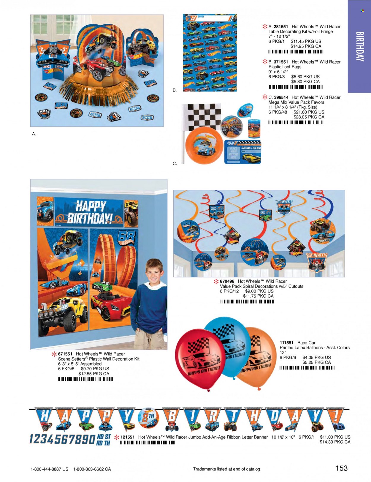 thumbnail - Amscan Flyer - Sales products - bag, balloons, home decoration, toys, Hot Wheels. Page 156.