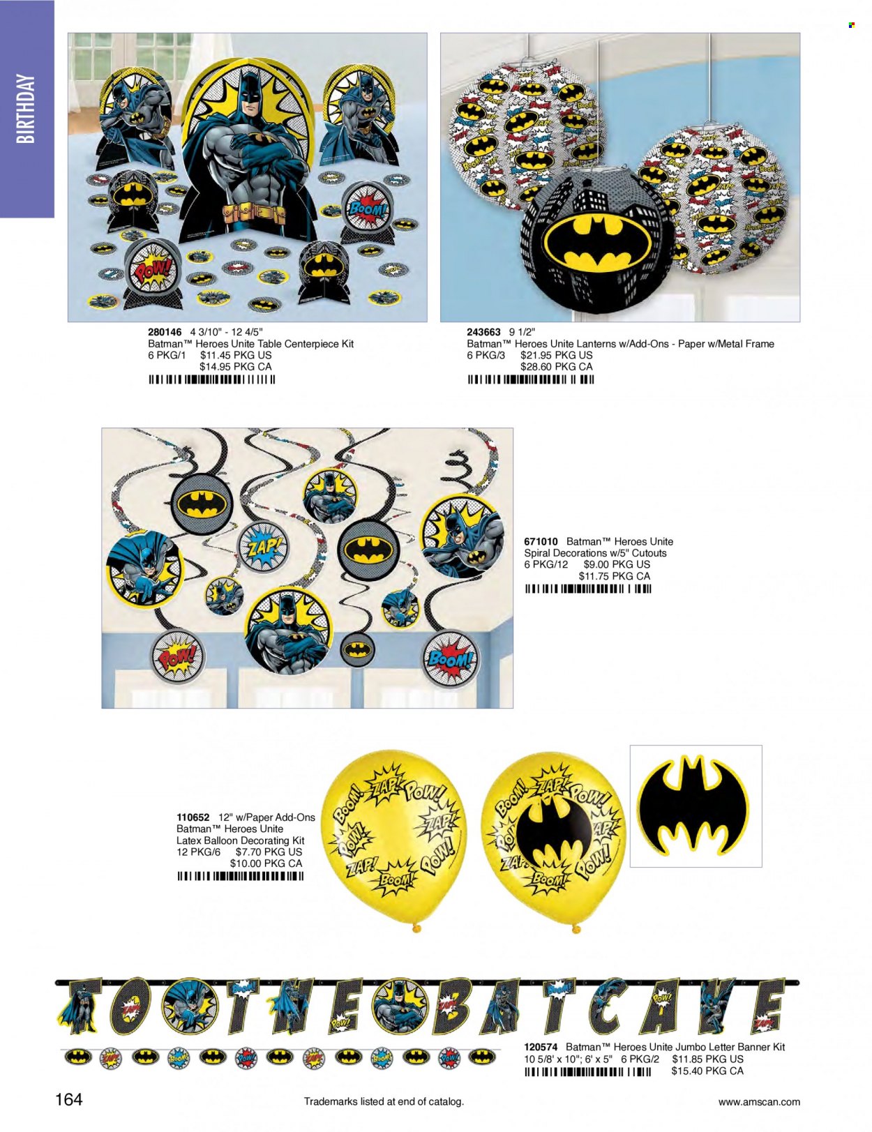 thumbnail - Amscan Flyer - Sales products - Batman, paper, balloons, metal frame. Page 167.