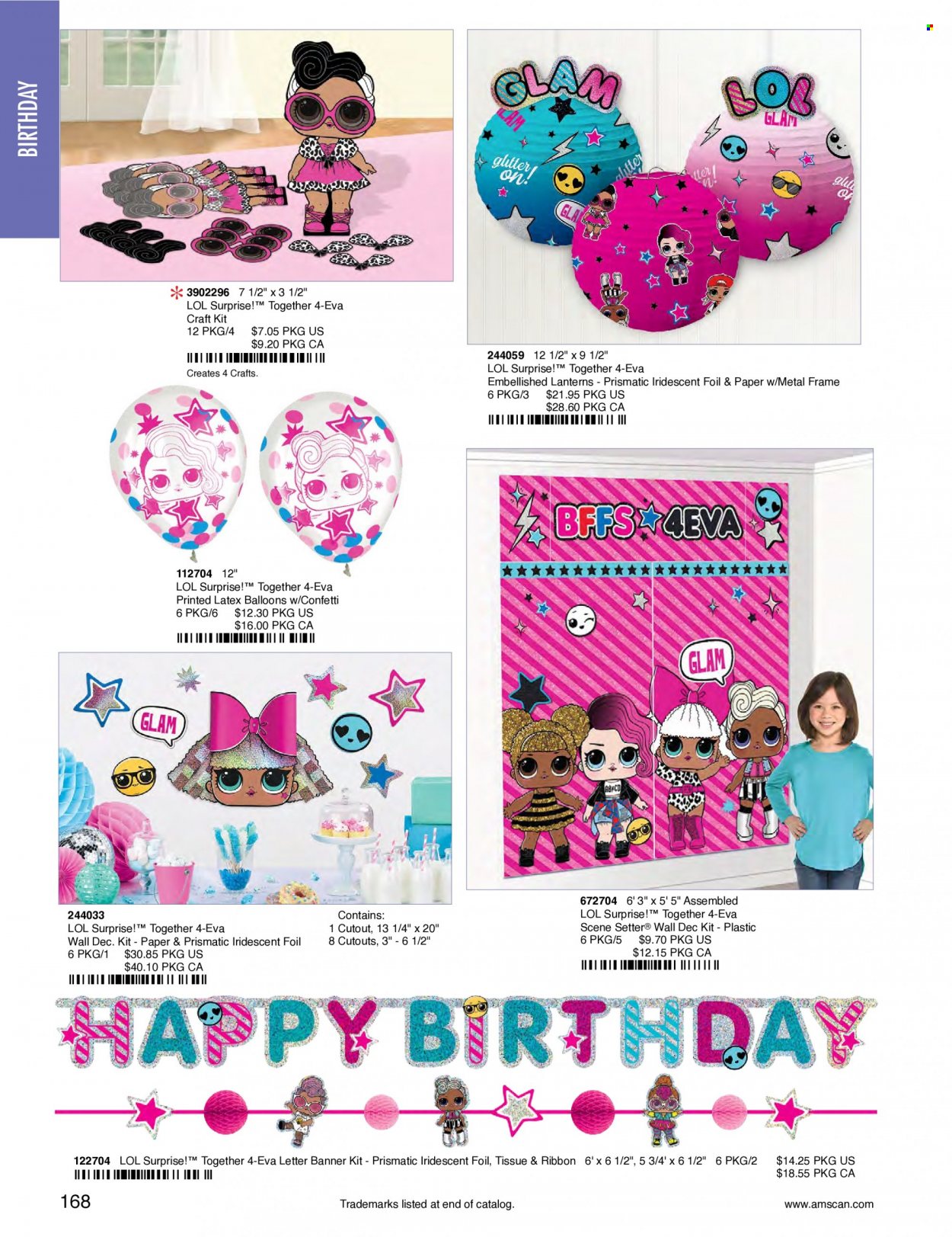 thumbnail - Amscan Flyer - Sales products - tissues, glitter, paper, balloons, craft supplies, metal frame, L.O.L. Surprise. Page 171.
