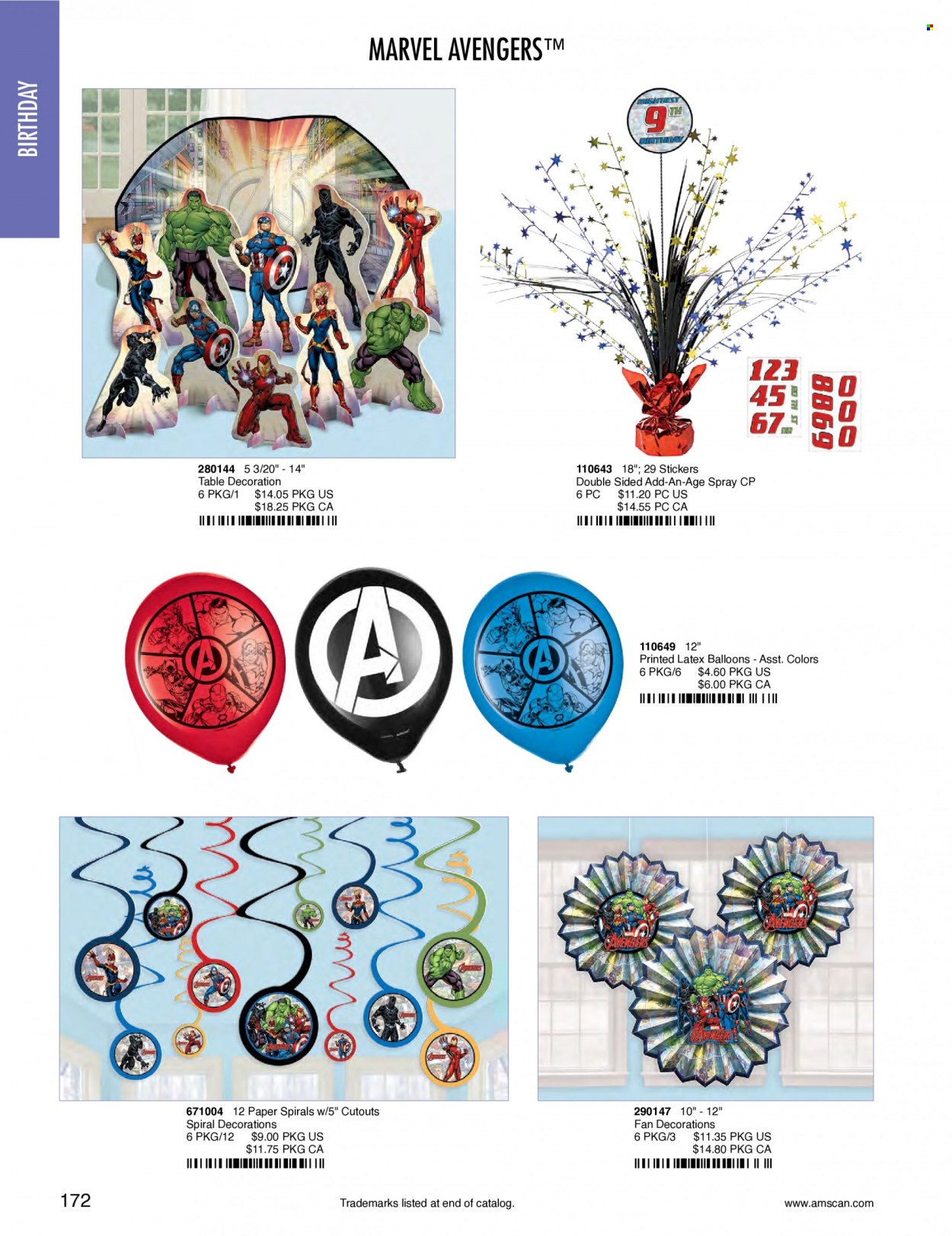 thumbnail - Amscan Flyer - Sales products - sticker, paper, balloons, Marvel. Page 175.