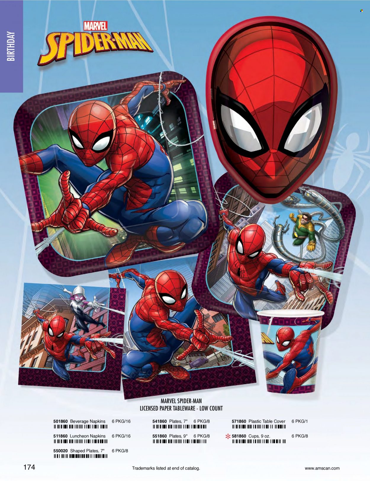 thumbnail - Amscan Flyer - Sales products - napkins, Spiderman, tableware, plate, cup, Marvel. Page 177.