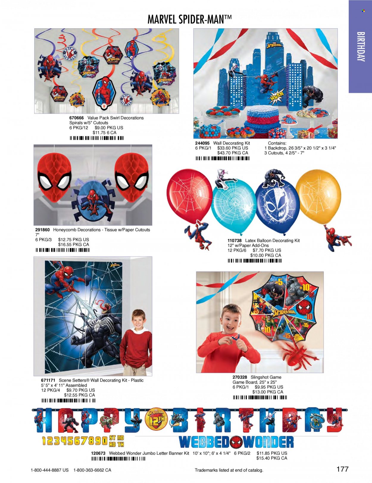 thumbnail - Amscan Flyer - Sales products - tissues, Spiderman, paper, balloons, Marvel. Page 180.