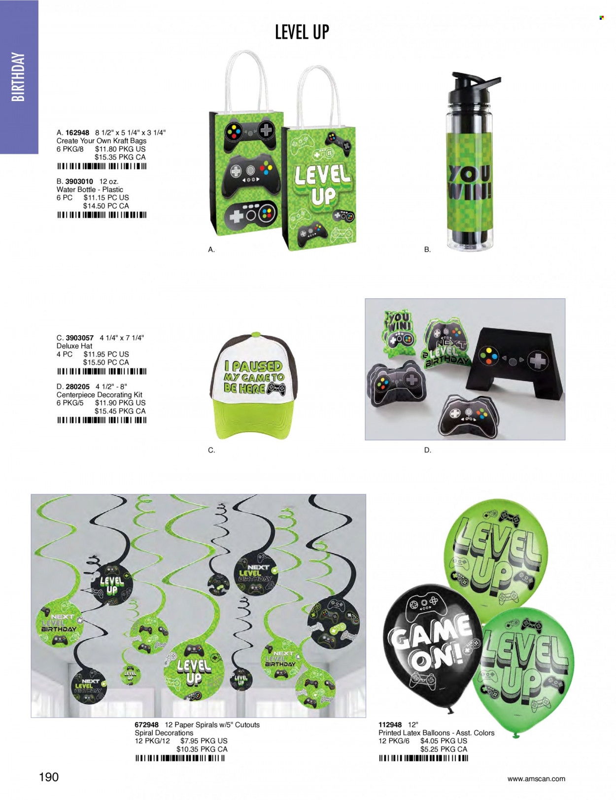 thumbnail - Amscan Flyer - Sales products - drink bottle, bag, paper, balloons. Page 193.