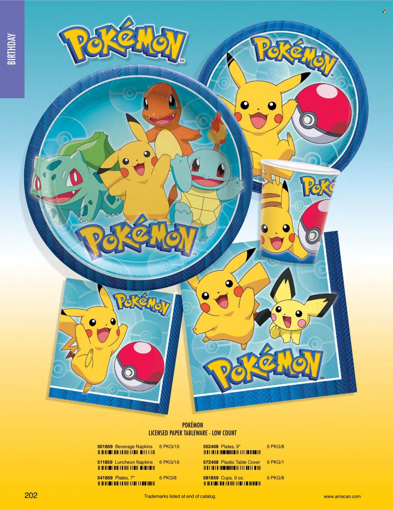 thumbnail - Amscan Flyer - Sales products - napkins, tableware, plate, cup, Pokémon. Page 205.