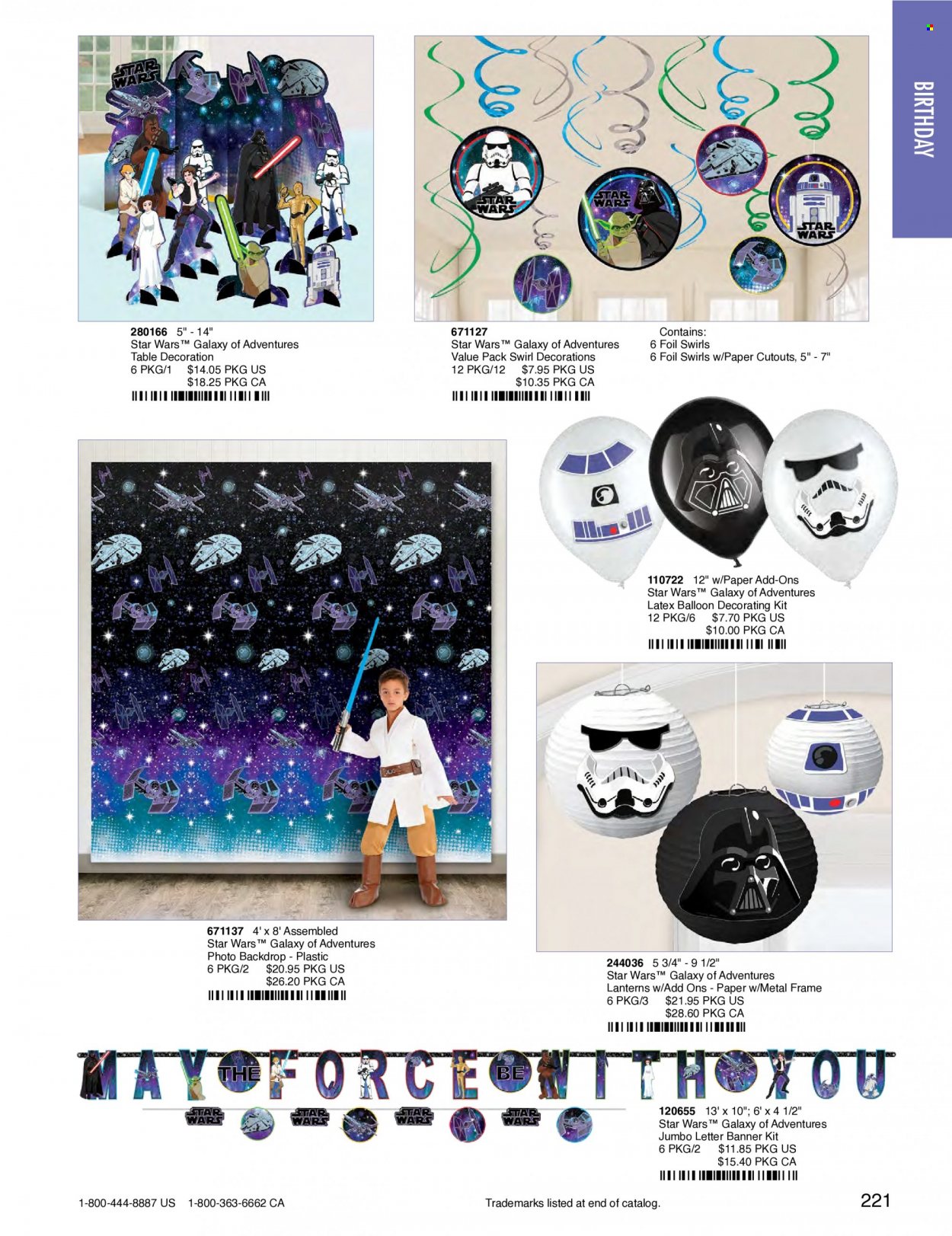 thumbnail - Amscan Flyer - Sales products - paper, balloons, Star Wars, metal frame. Page 224.