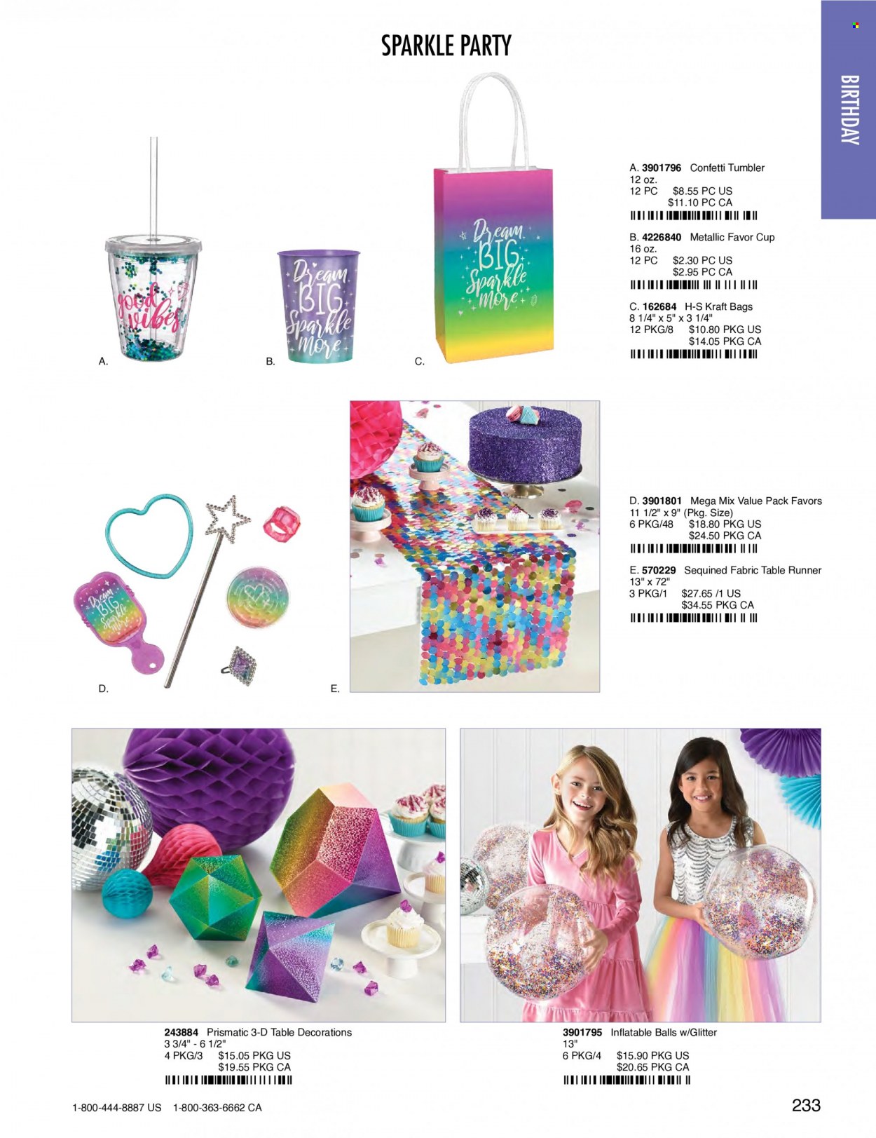 thumbnail - Amscan Flyer - Sales products - tumbler, cup, bag, glitter, table runner. Page 236.