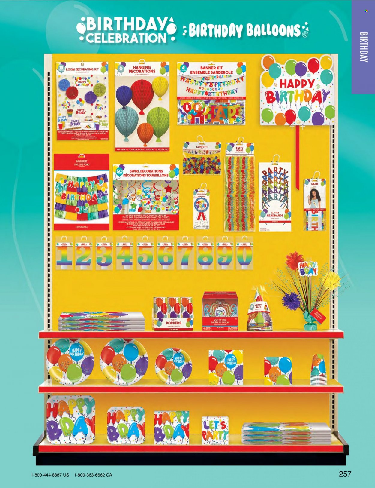 thumbnail - Amscan Flyer - Sales products - glitter, paper, balloons, candle, tractor. Page 260.
