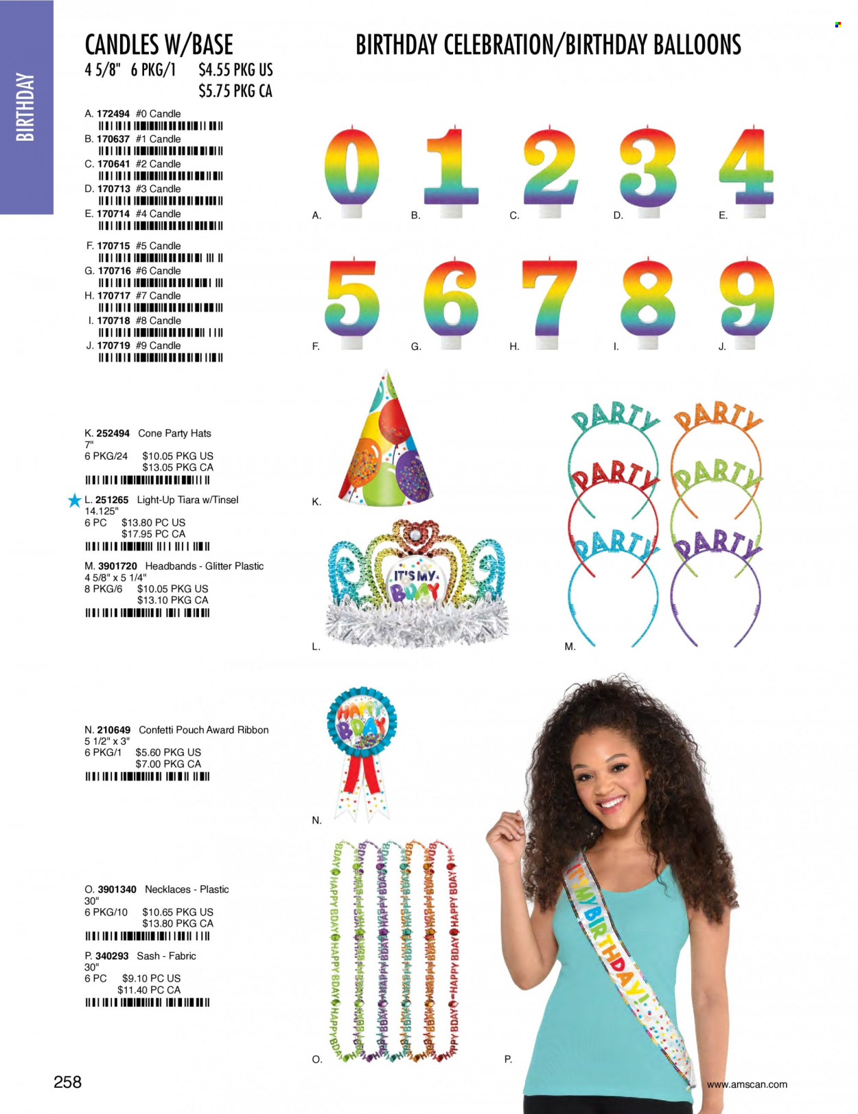 thumbnail - Amscan Flyer - Sales products - glitter, balloons, candle. Page 261.