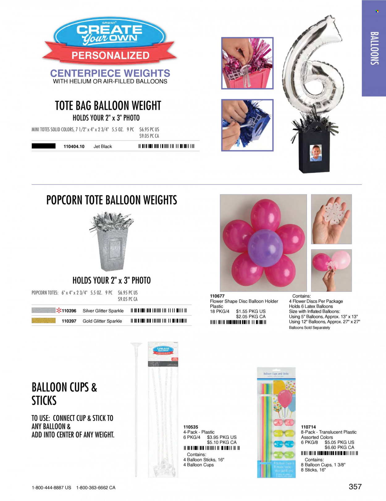 thumbnail - Amscan Flyer - Sales products - holder, cup, bag, glitter, balloons, tote. Page 360.