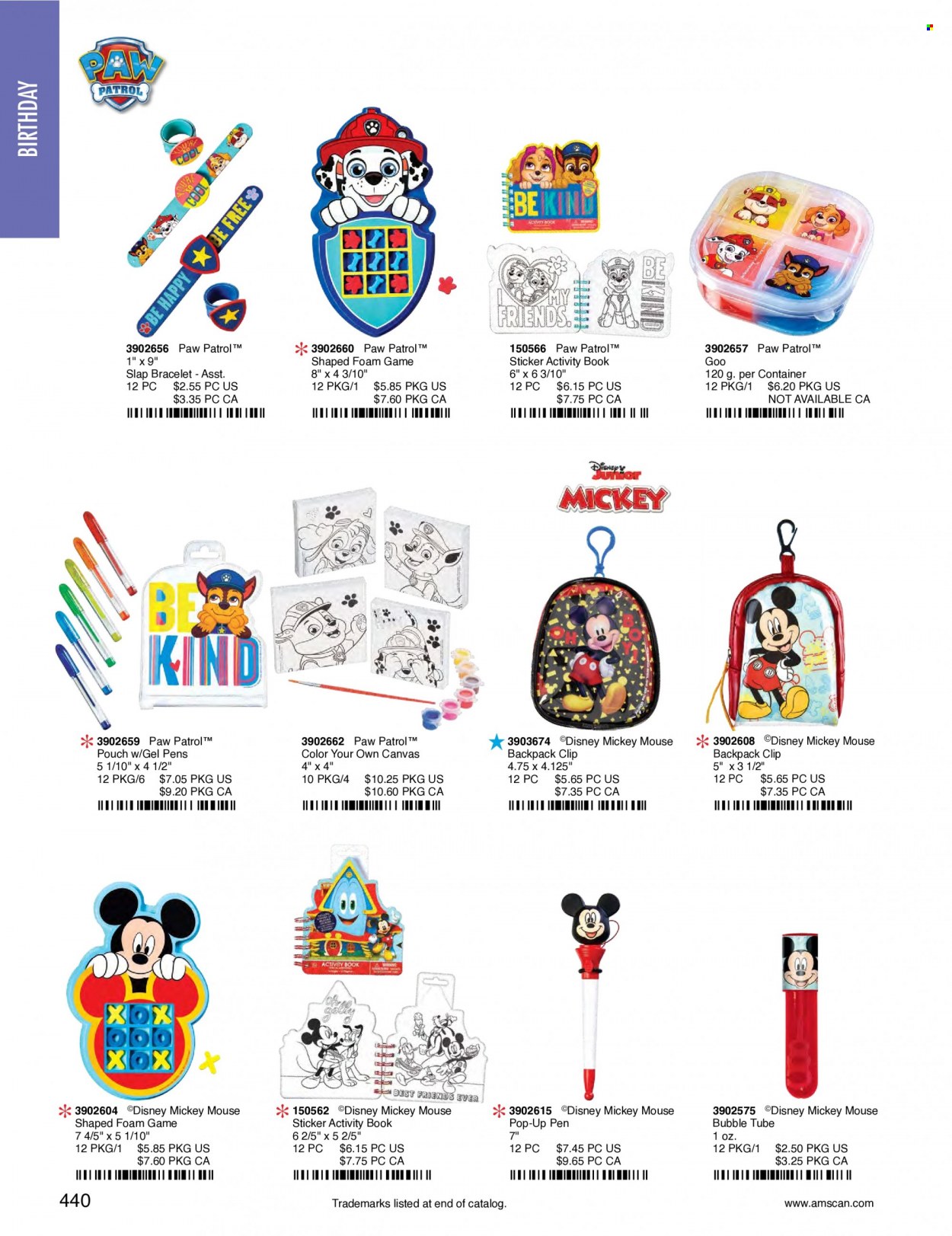 thumbnail - Amscan Flyer - Sales products - Disney, container, sticker, pen, Mickey Mouse, gel pen, canvas. Page 443.