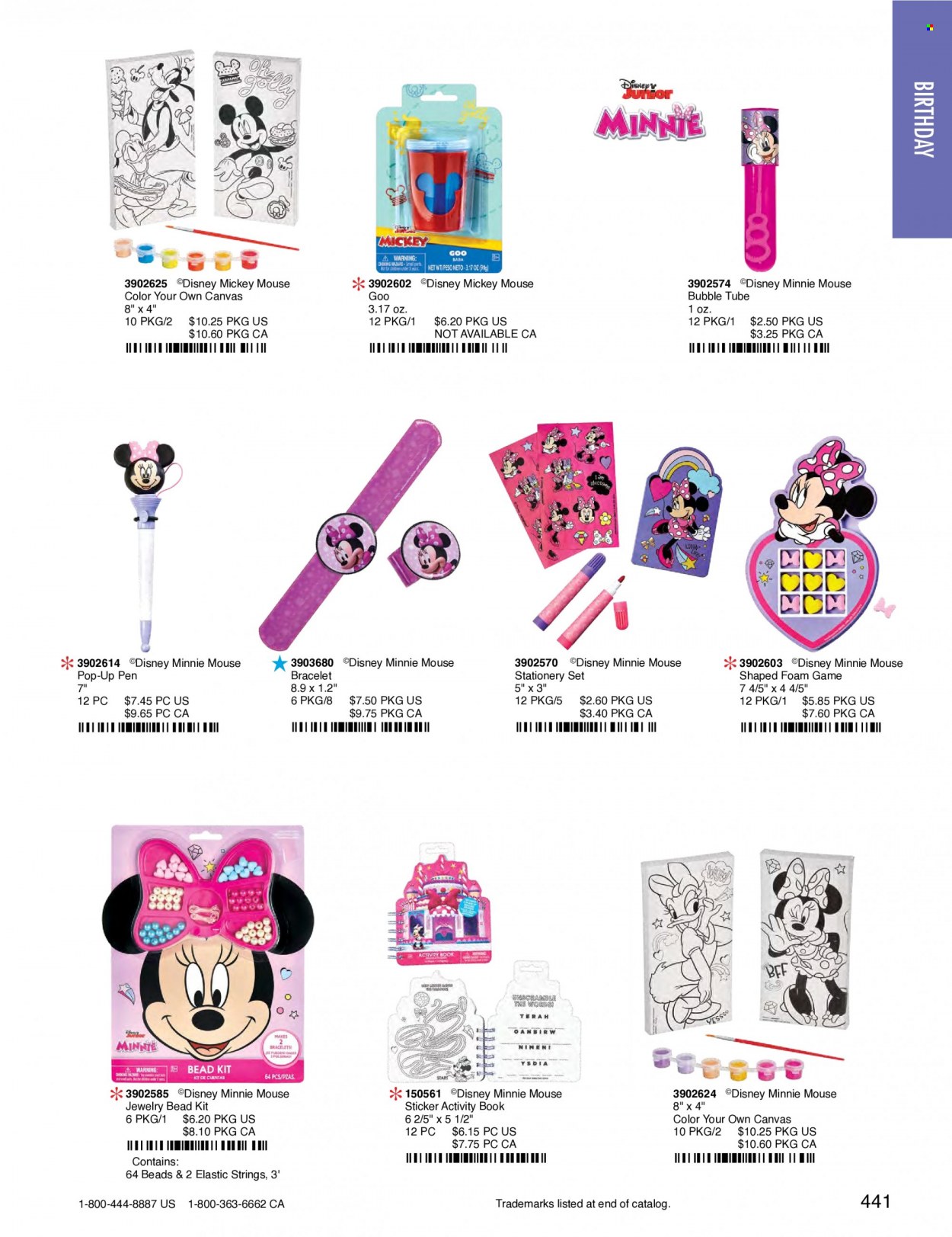 thumbnail - Amscan Flyer - Sales products - Disney, sticker, stationery product, pen, Mickey Mouse, Minnie Mouse, canvas. Page 444.